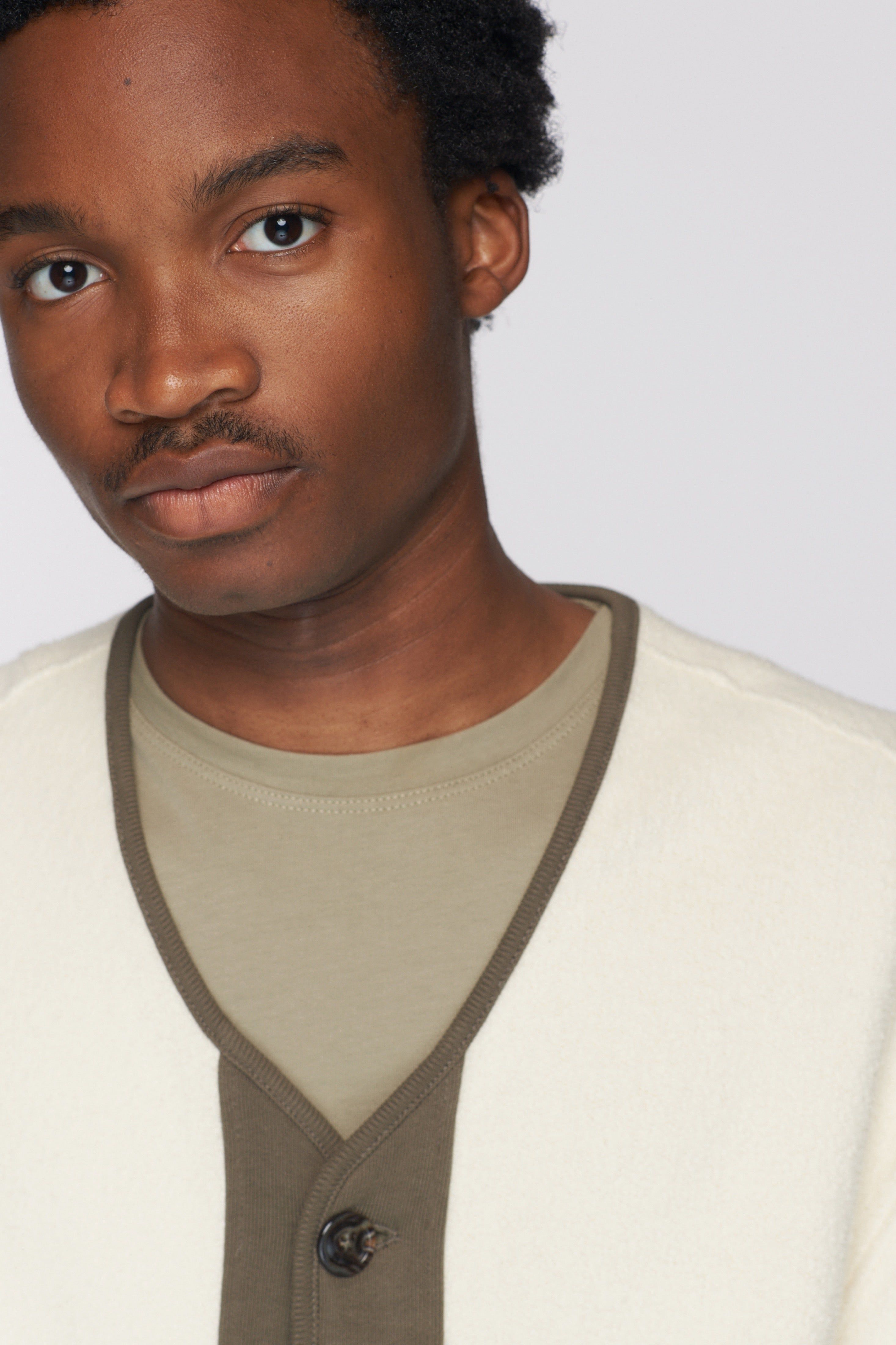 Unisex Reverse Fleece Cardigan in Alabaster/Dark Olive sold by Kotn product image thumbnail 6