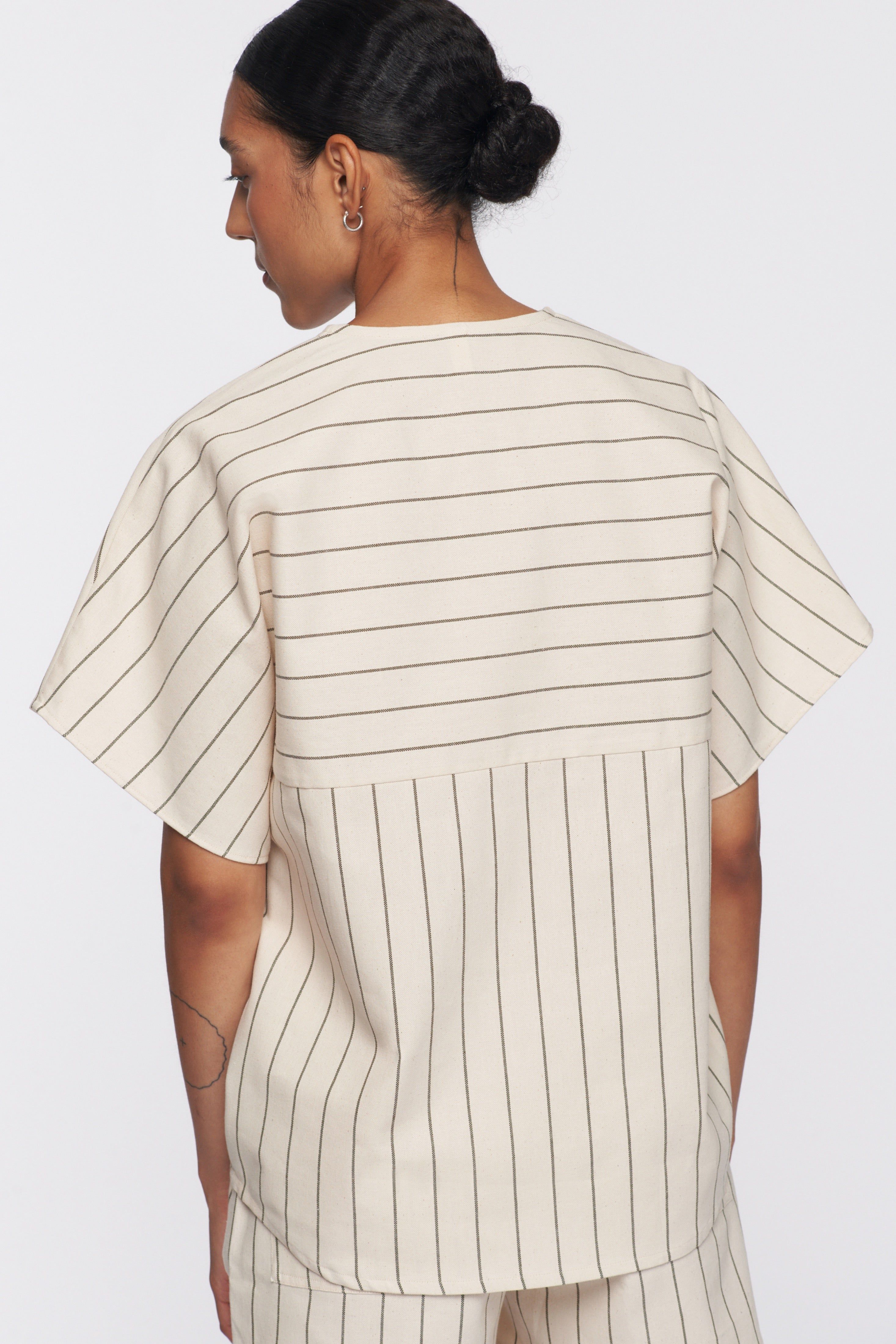 Unisex Woven Top in Taupe Stripe sold by Kotn product image thumbnail 6