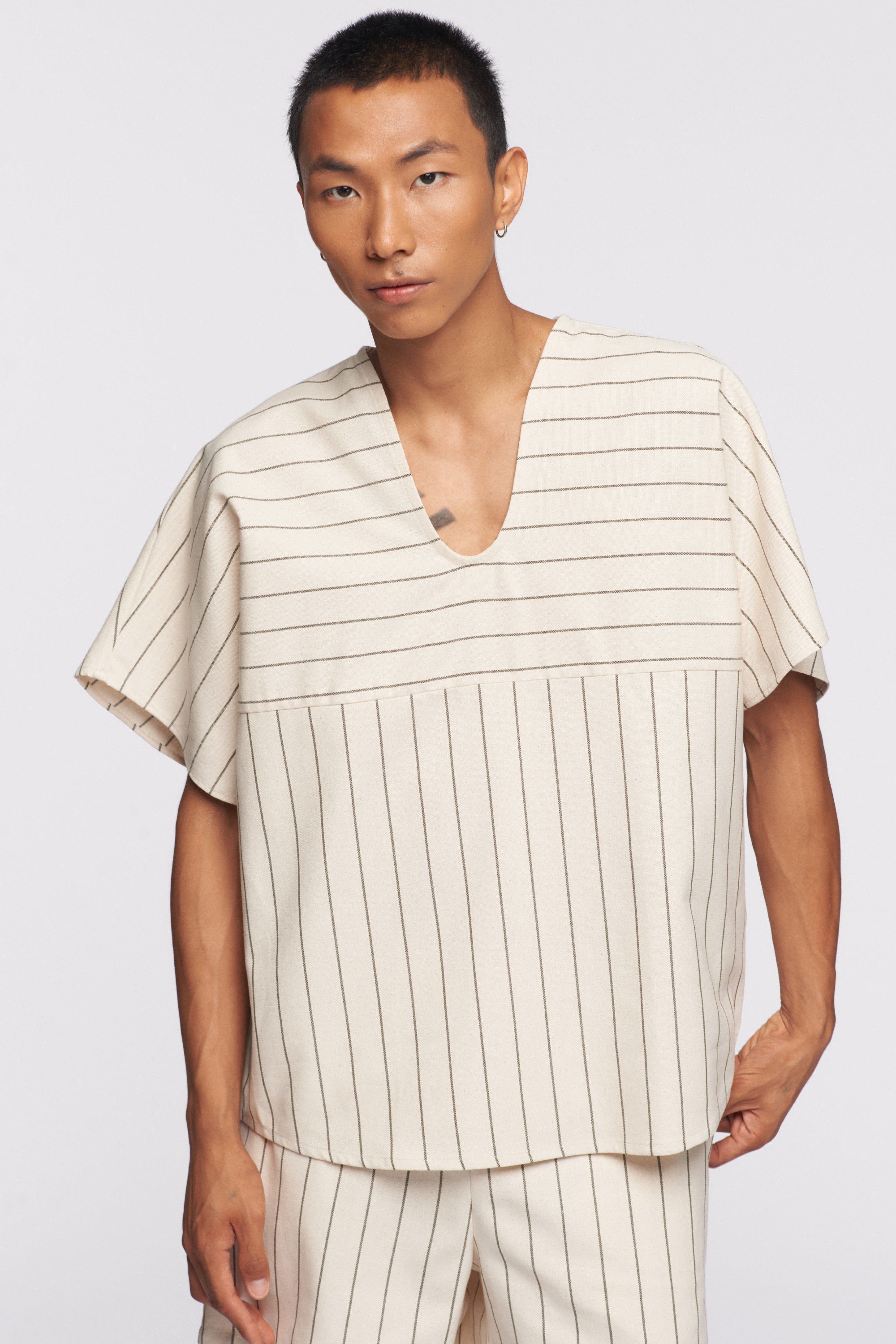 Unisex Woven Top in Taupe Stripe sold by Kotn product image thumbnail 3