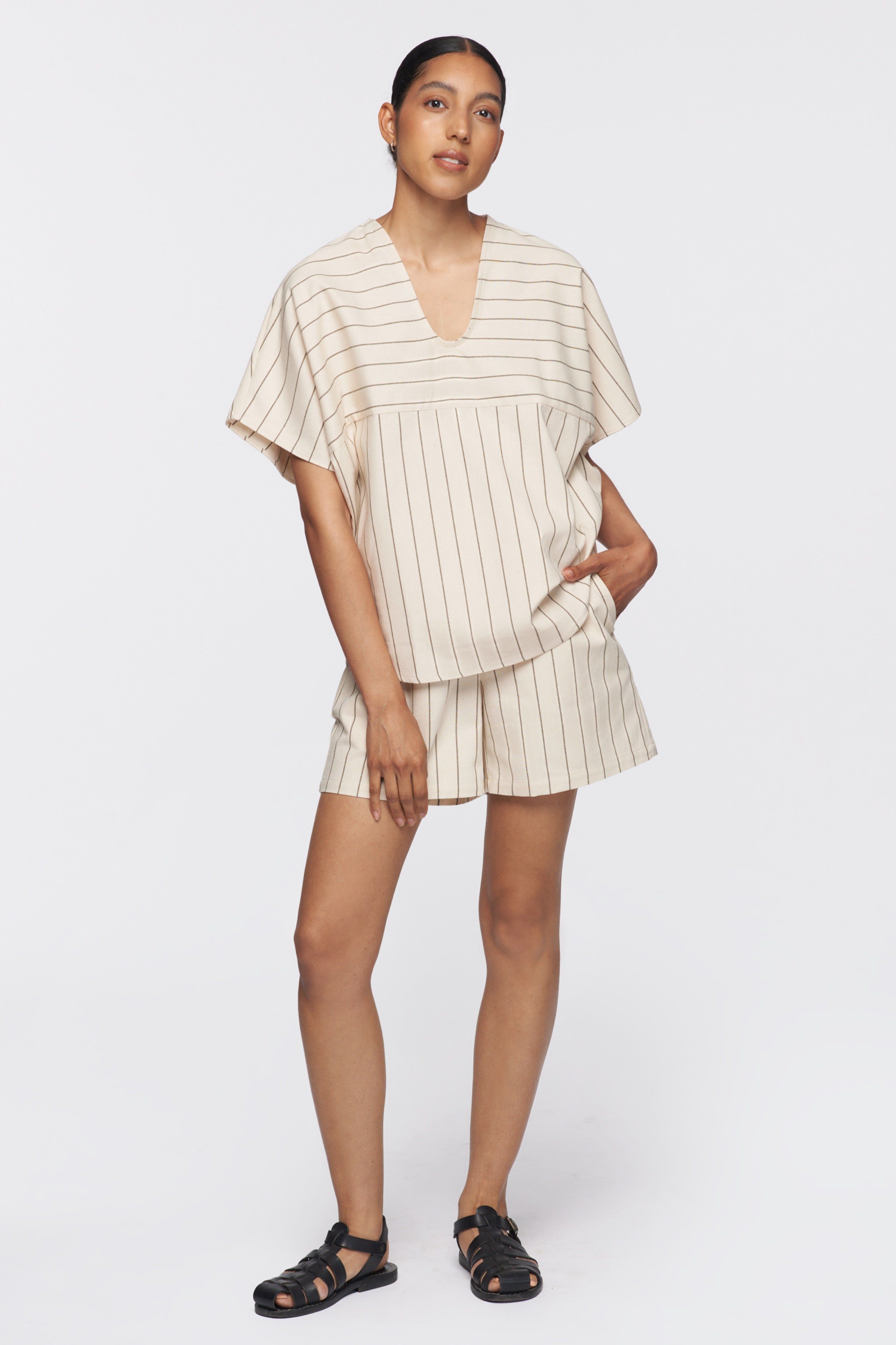 Unisex Woven Top in Taupe Stripe sold by Kotn product image thumbnail 2