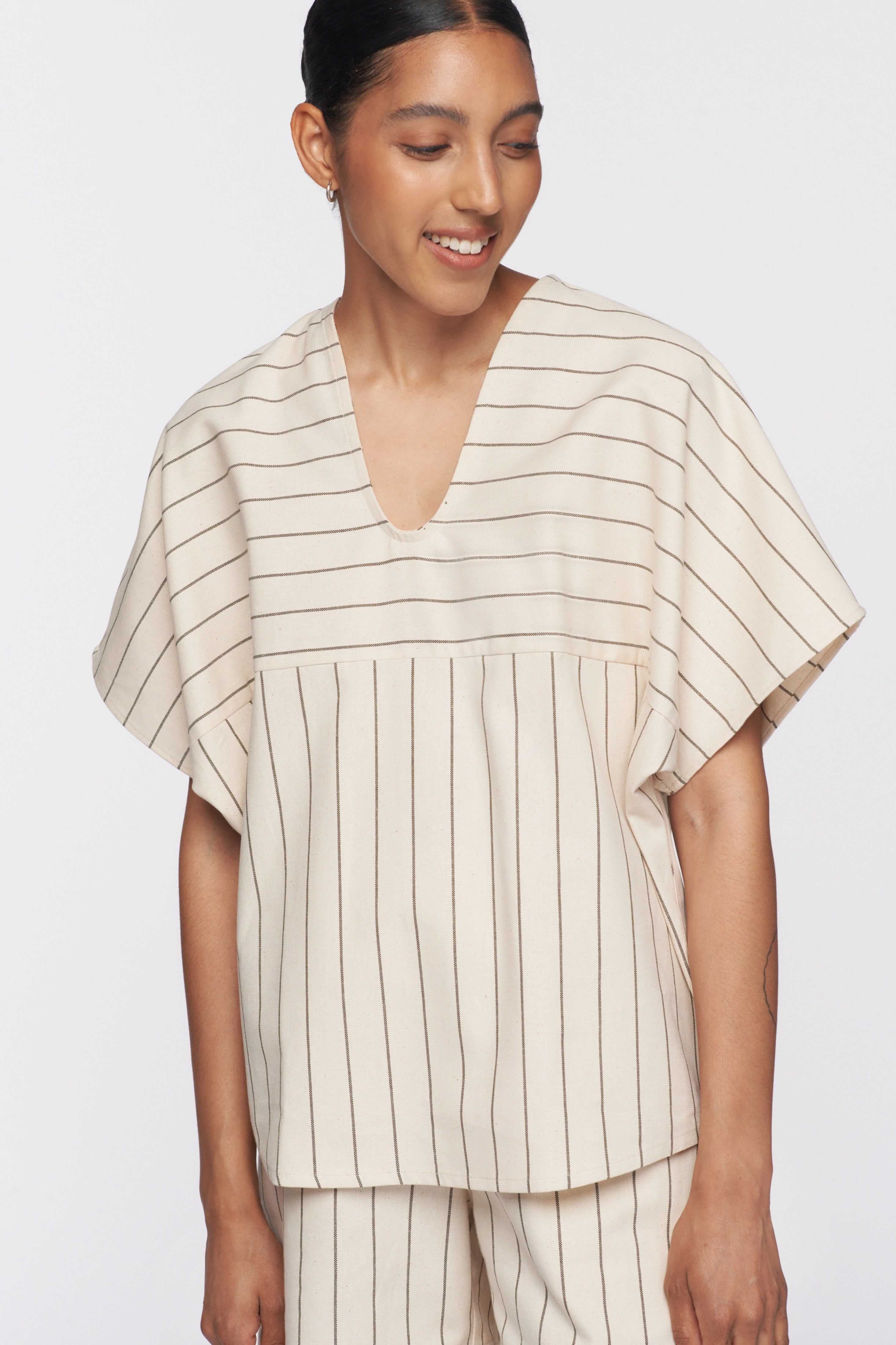 Unisex Woven Top in Taupe Stripe sold by Kotn product image thumbnail 4