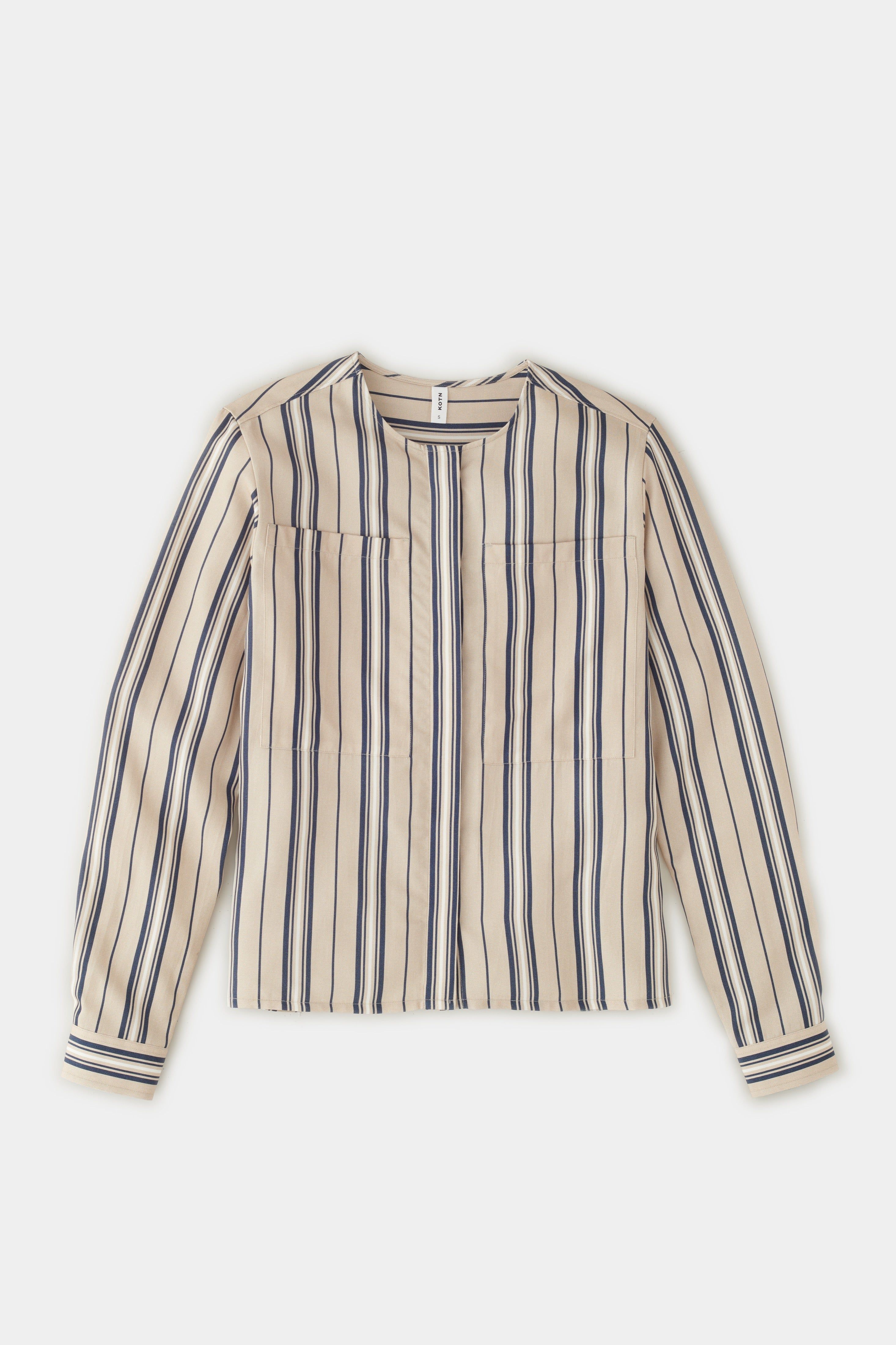 Women's Collarless Shirt in Marshmallow/Midnight Navy/Sand sold by Kotn product image thumbnail 4