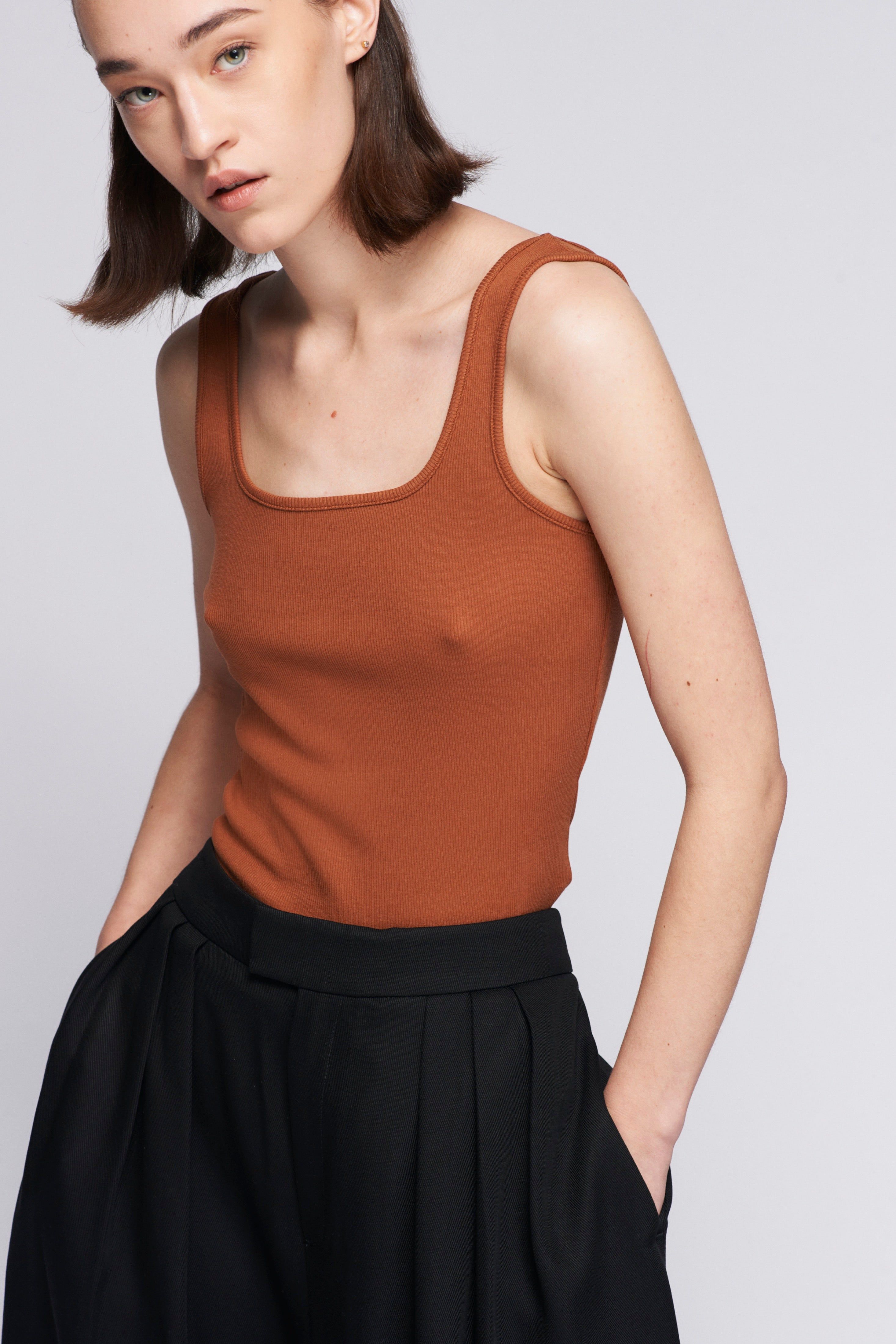 Women's Square Neck Tank in Terracotta sold by Kotn product image thumbnail 2