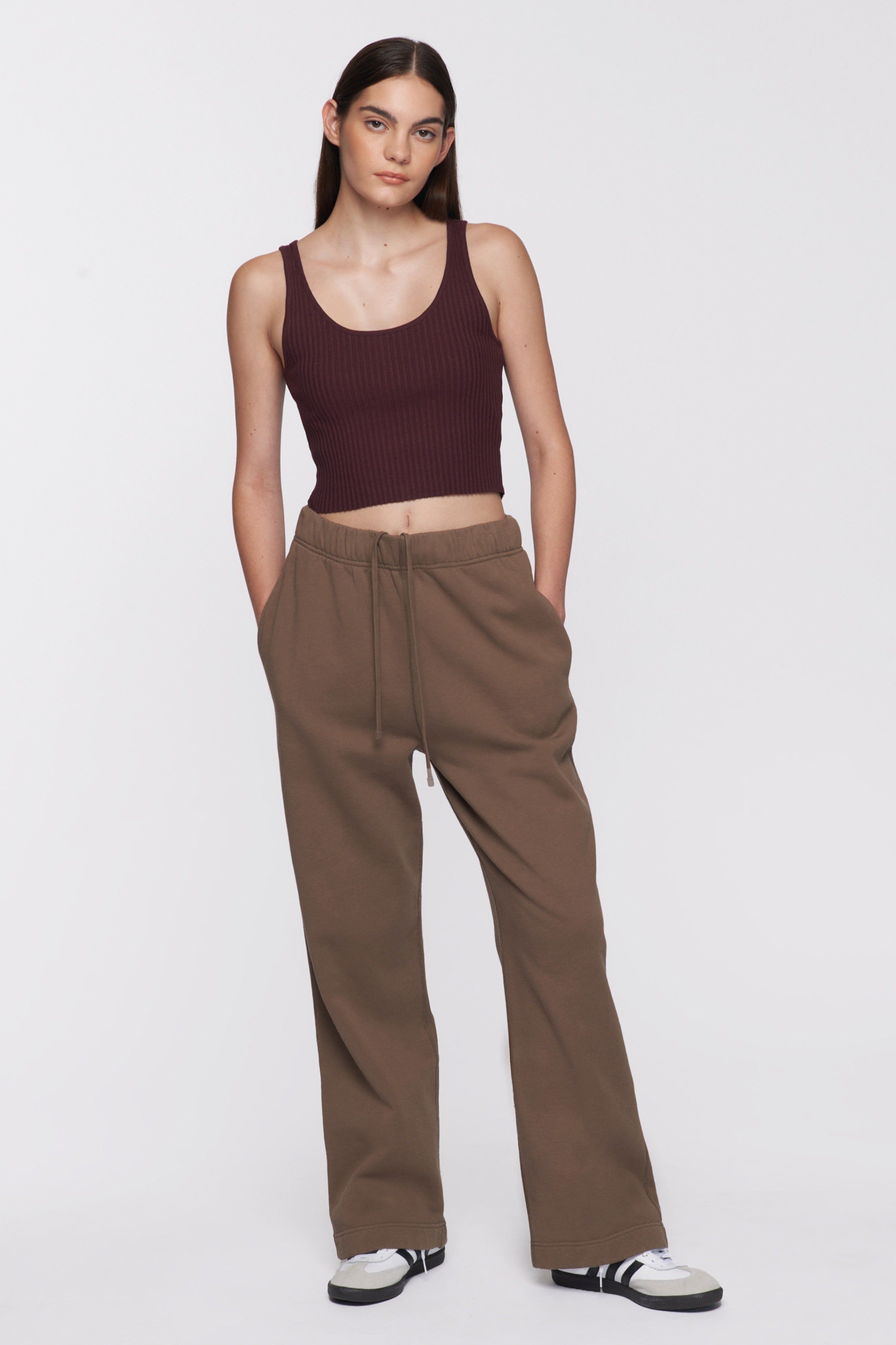 Women's Rib Crop Tank in Cabernet sold by Kotn