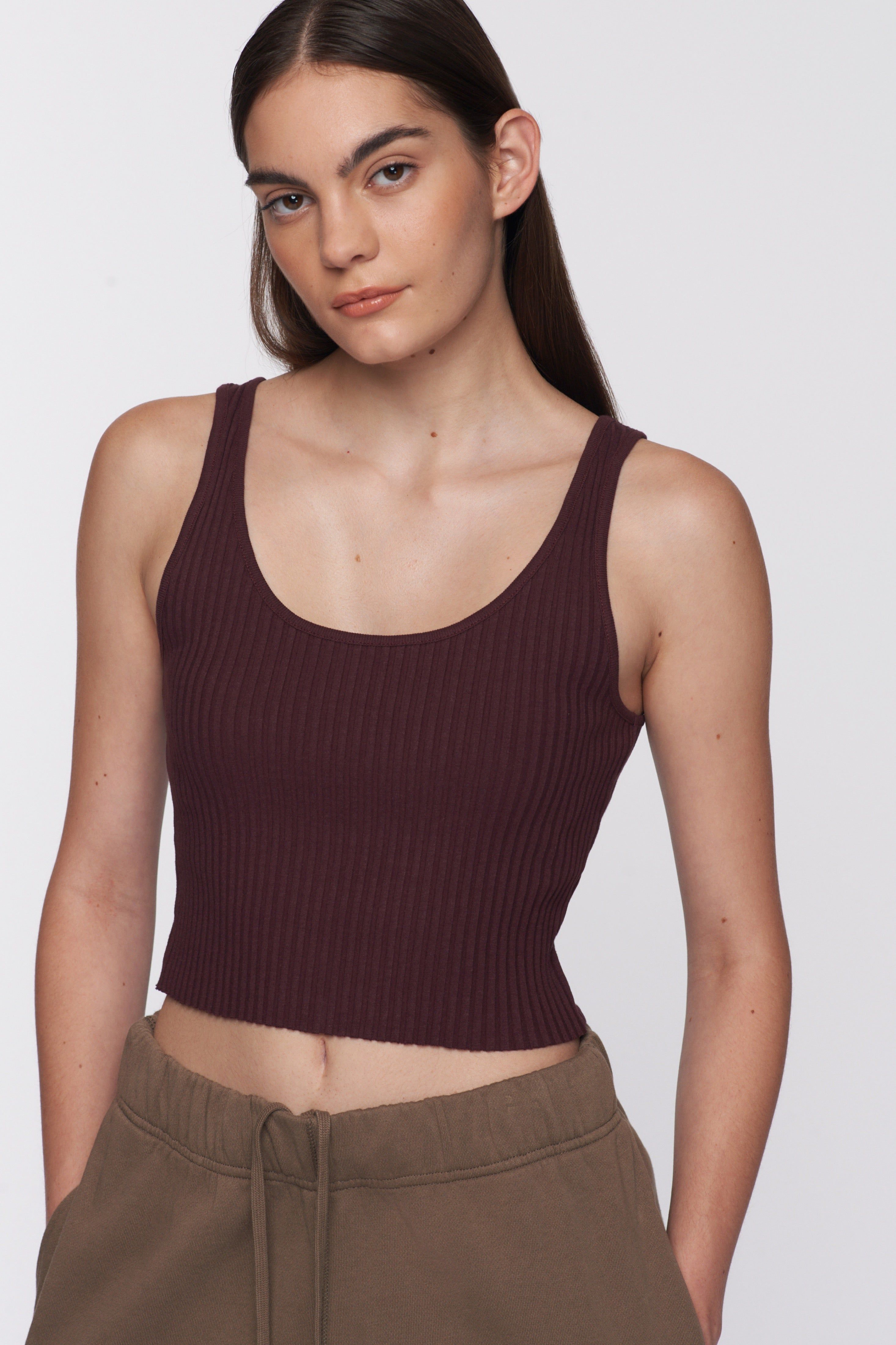 Women's Rib Crop Tank in Cabernet sold by Kotn product image thumbnail 2