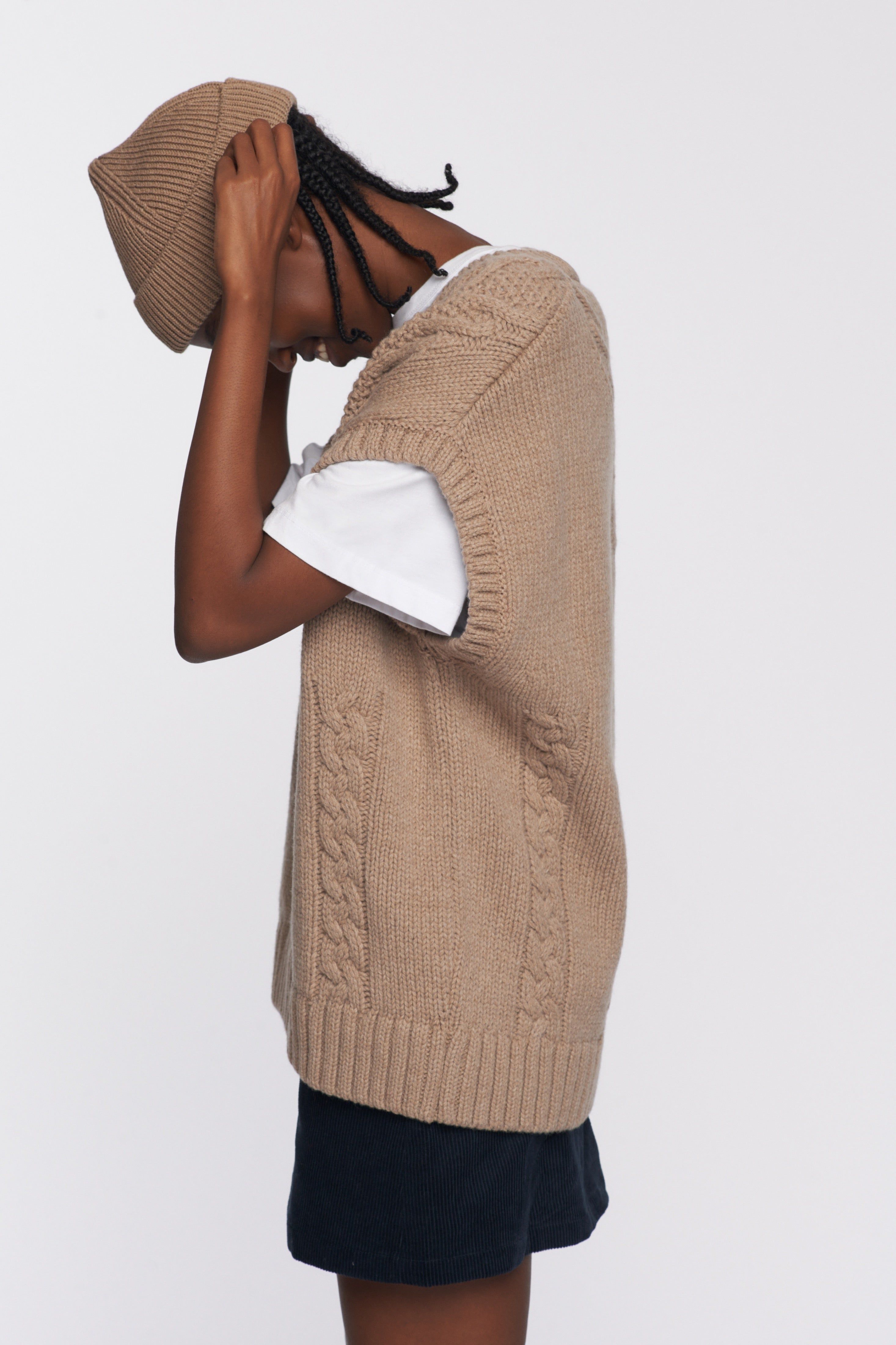 Unisex Cable Knit Vest in Porcini Melange sold by Kotn product image thumbnail 4