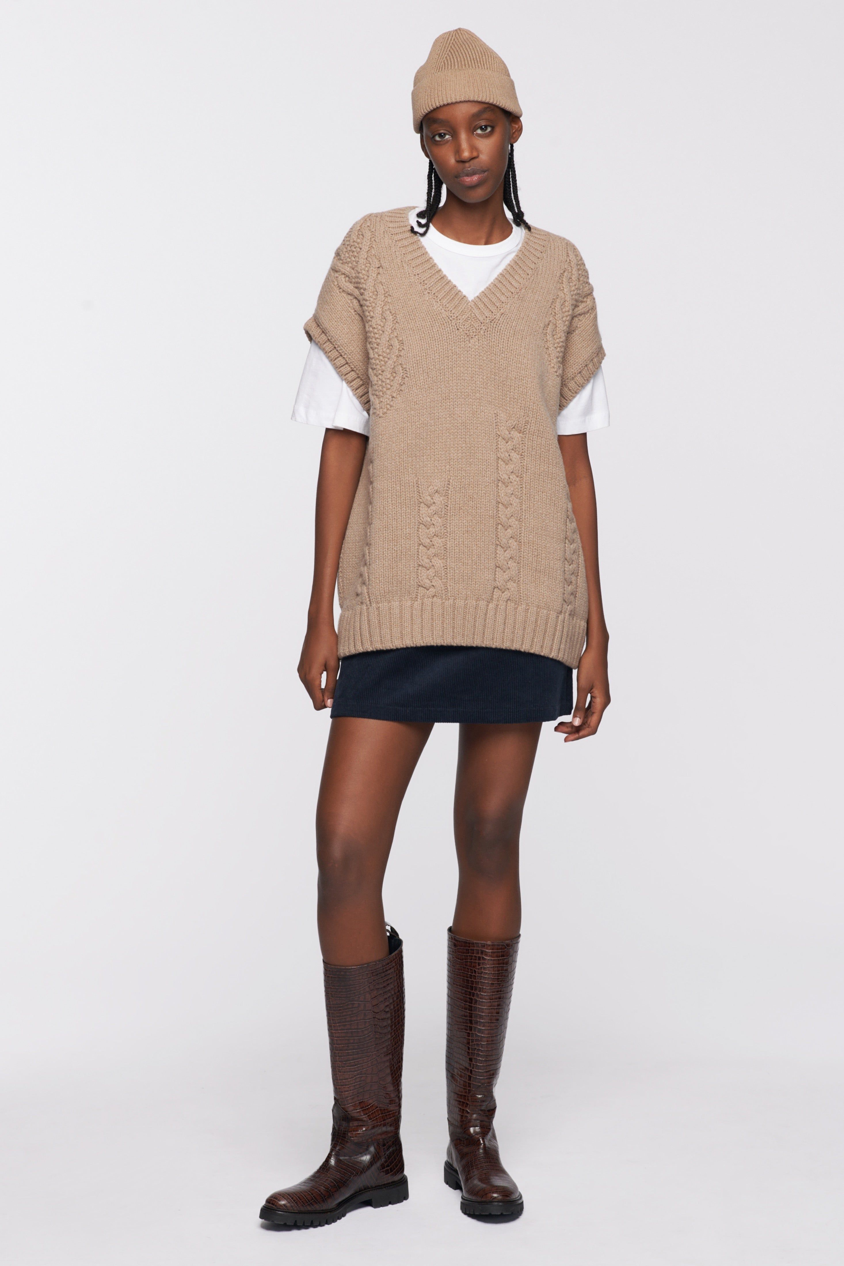 Unisex Cable Knit Vest in Porcini Melange sold by Kotn