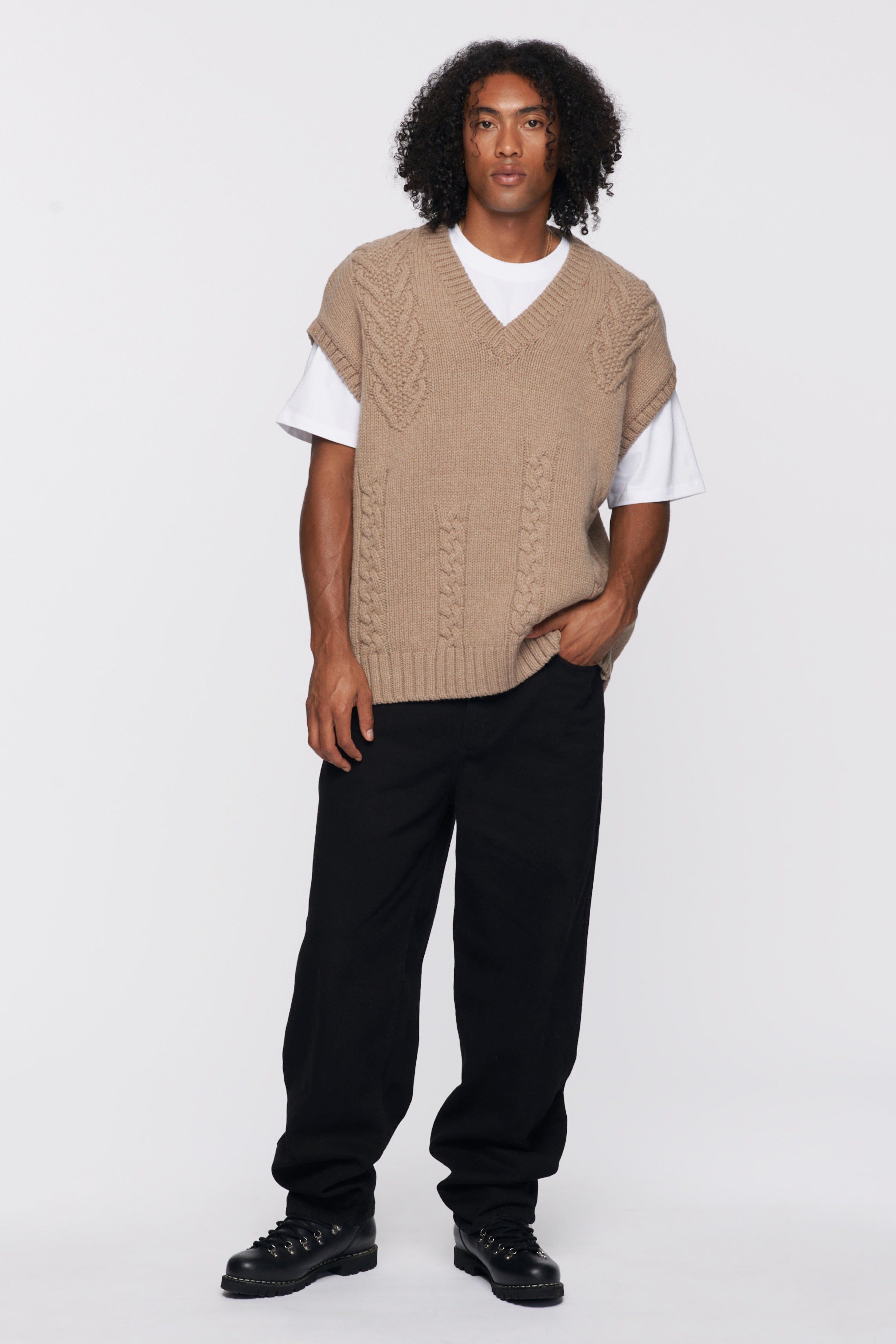 Unisex Cable Knit Vest in Porcini Melange sold by Kotn product image thumbnail 2