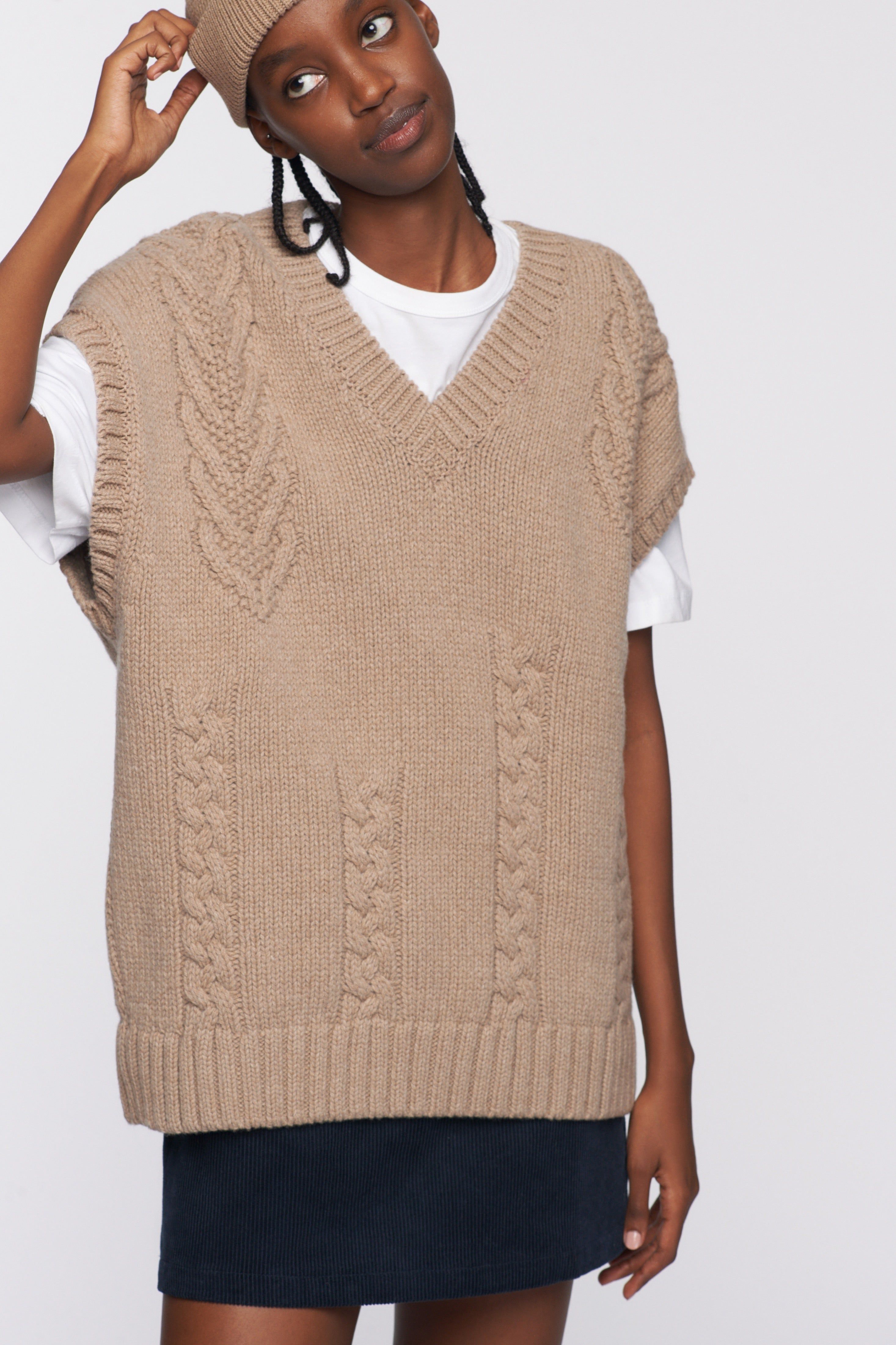 Unisex Cable Knit Vest in Porcini Melange sold by Kotn product image thumbnail 3