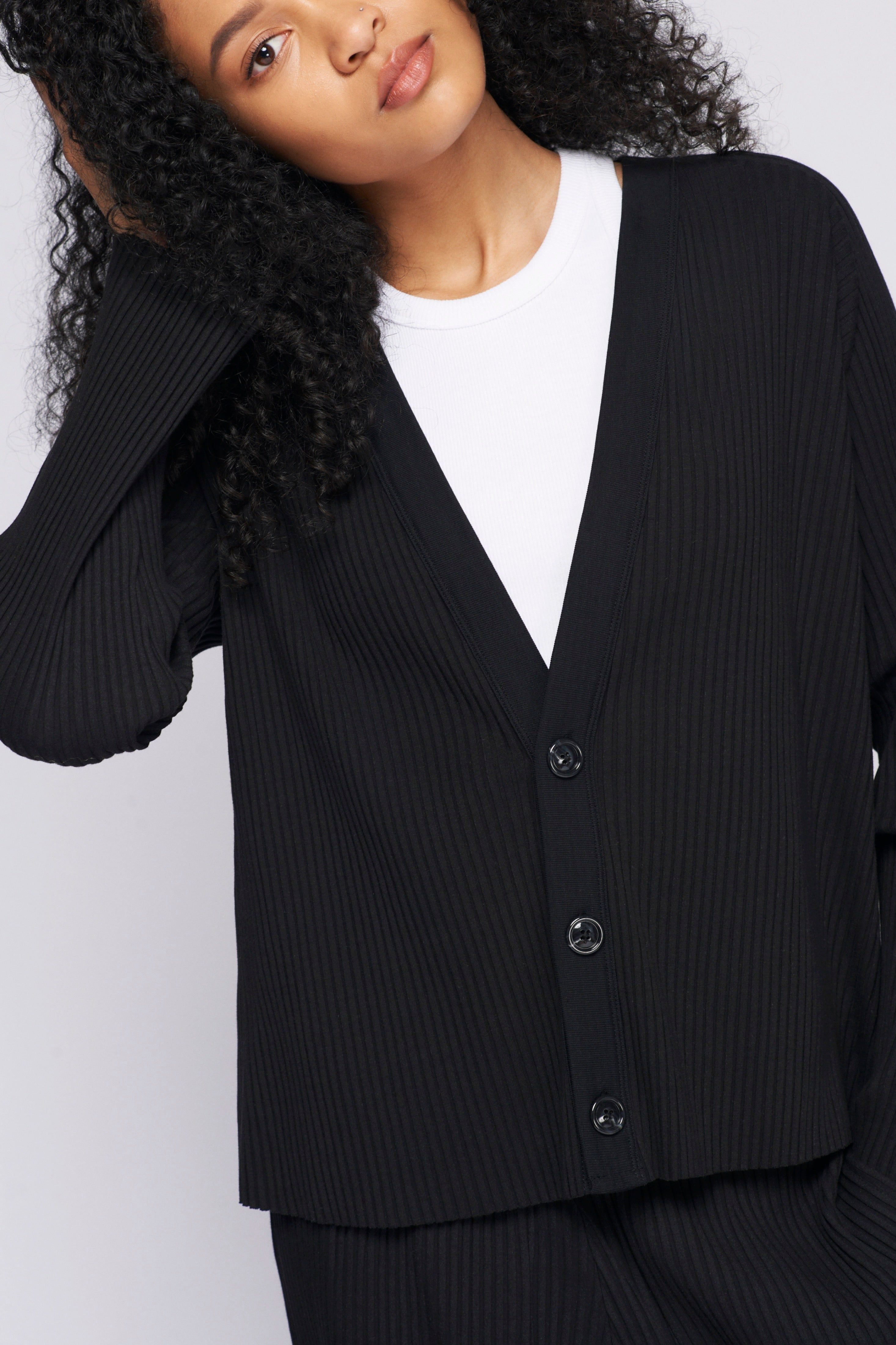 Unisex Rib Cardigan in Black sold by Kotn product image thumbnail 7