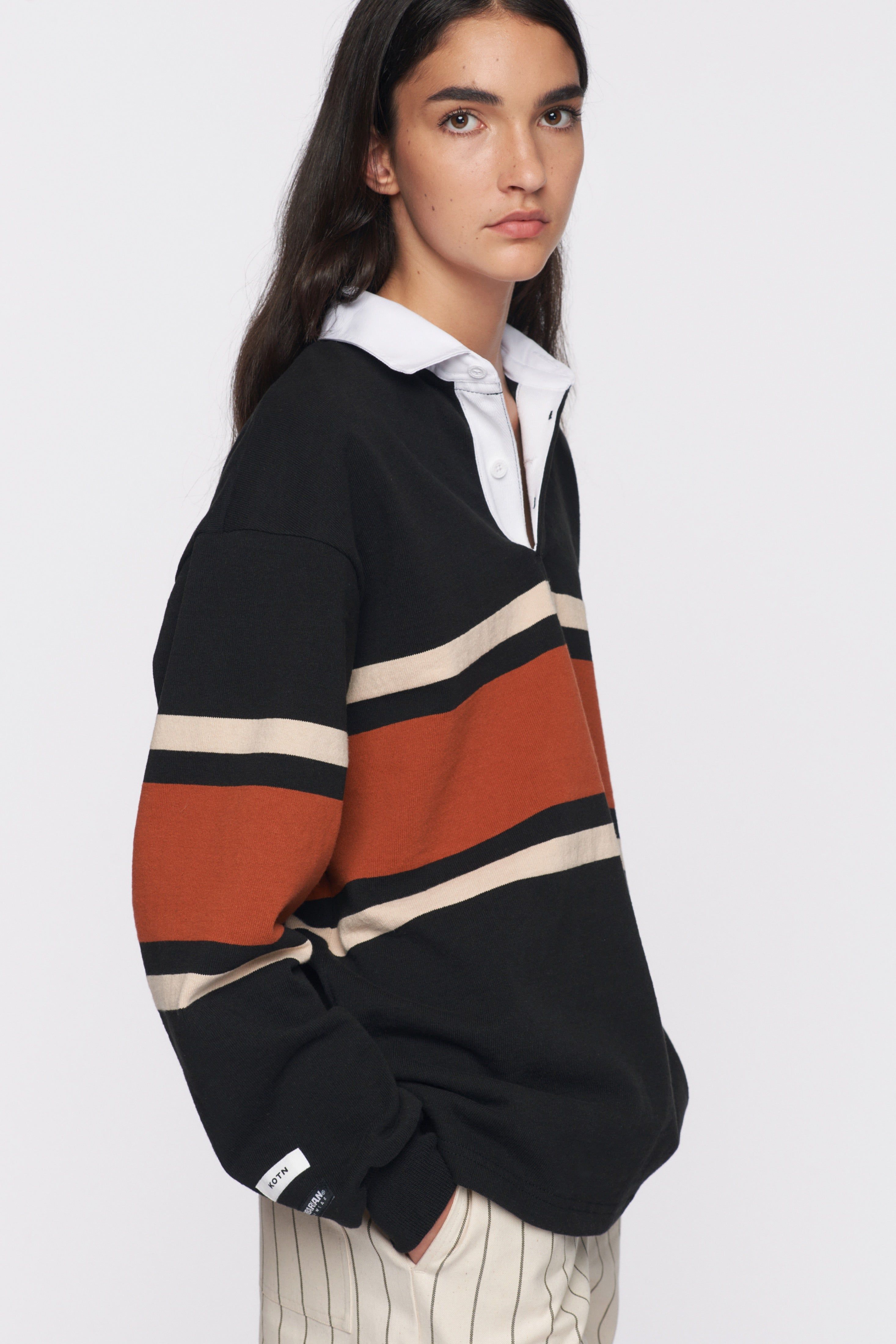 Men's Barbarian Rugby Shirt in Black/Rust Stripe sold by Kotn product image thumbnail 3