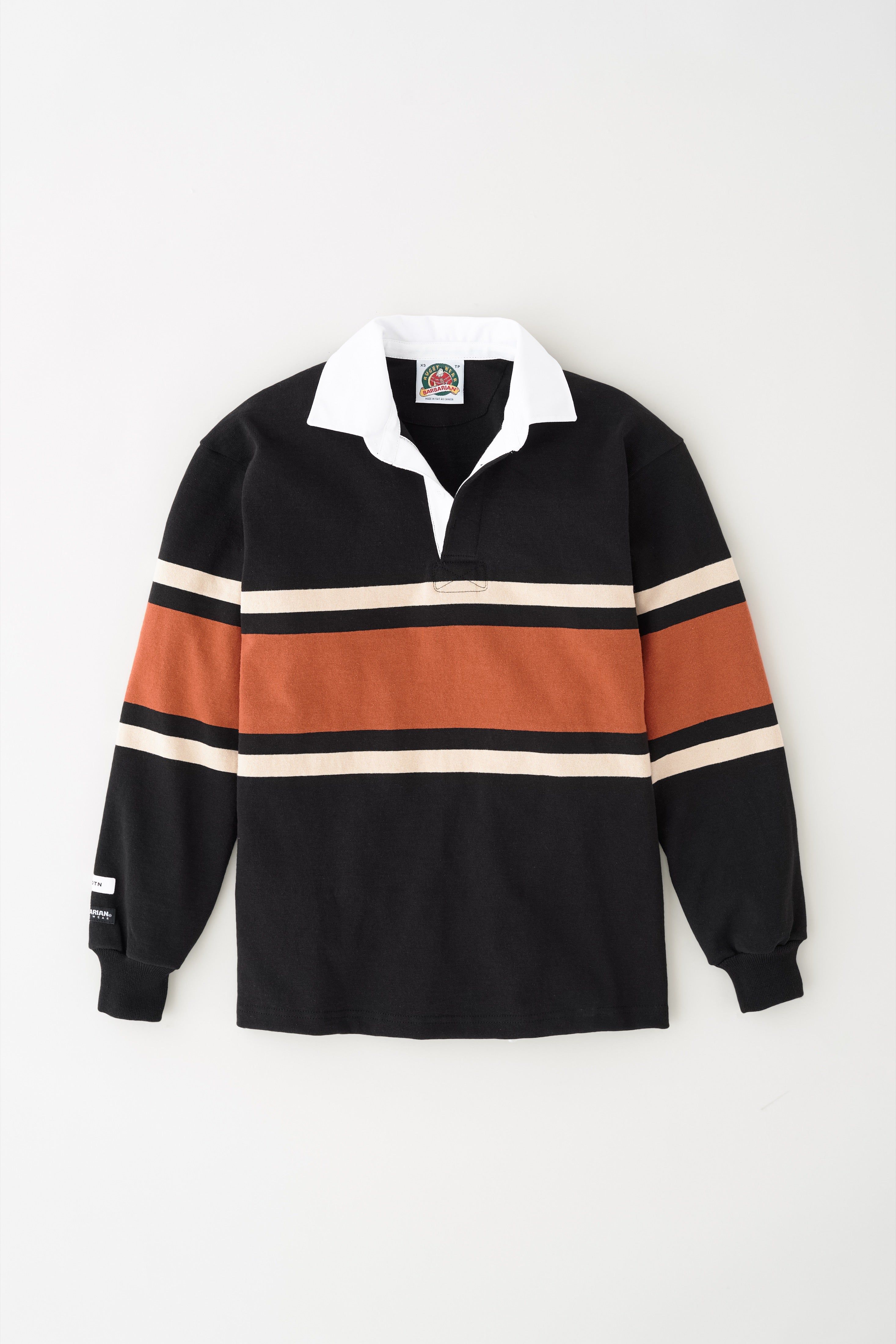 Men's Barbarian Rugby Shirt in Black/Rust Stripe sold by Kotn product image thumbnail 5