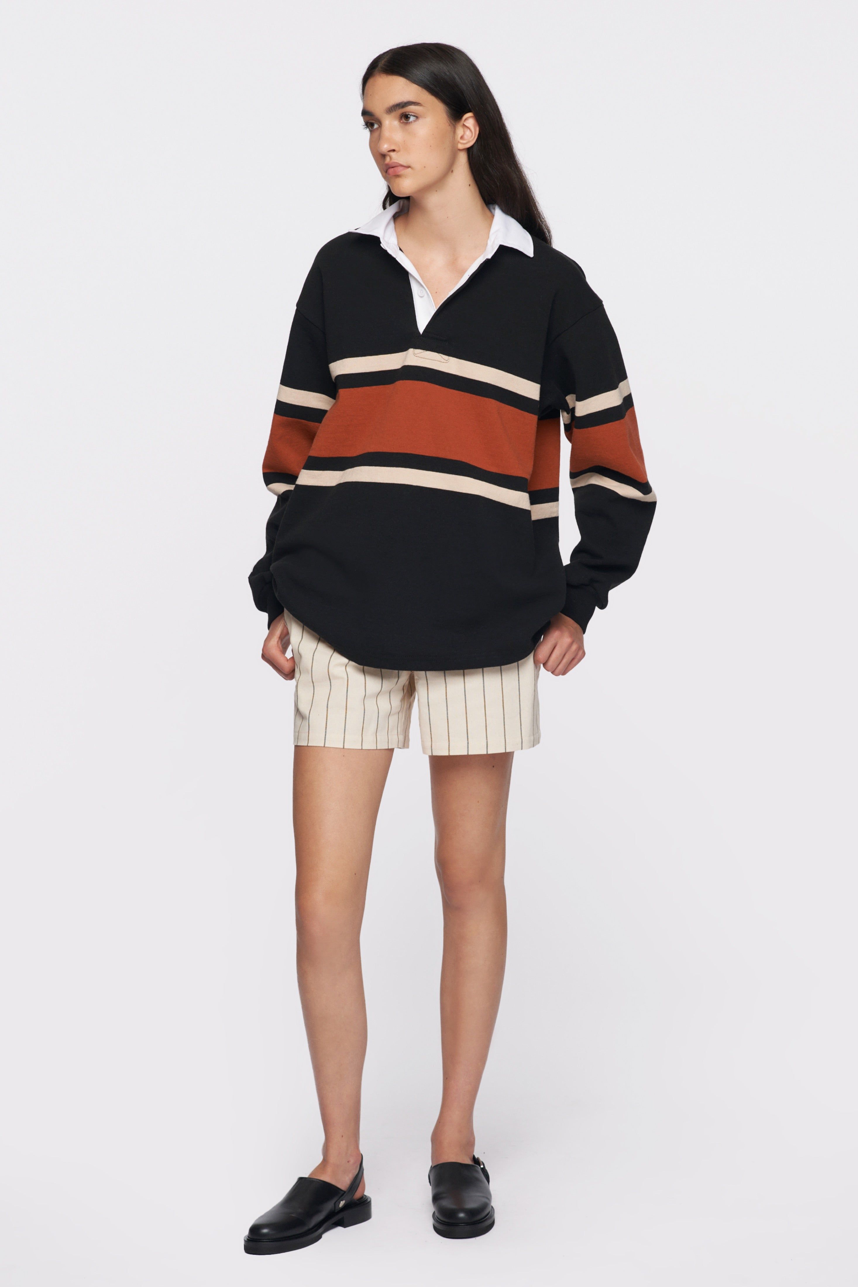 Men's Barbarian Rugby Shirt in Black/Rust Stripe sold by Kotn product image thumbnail 2