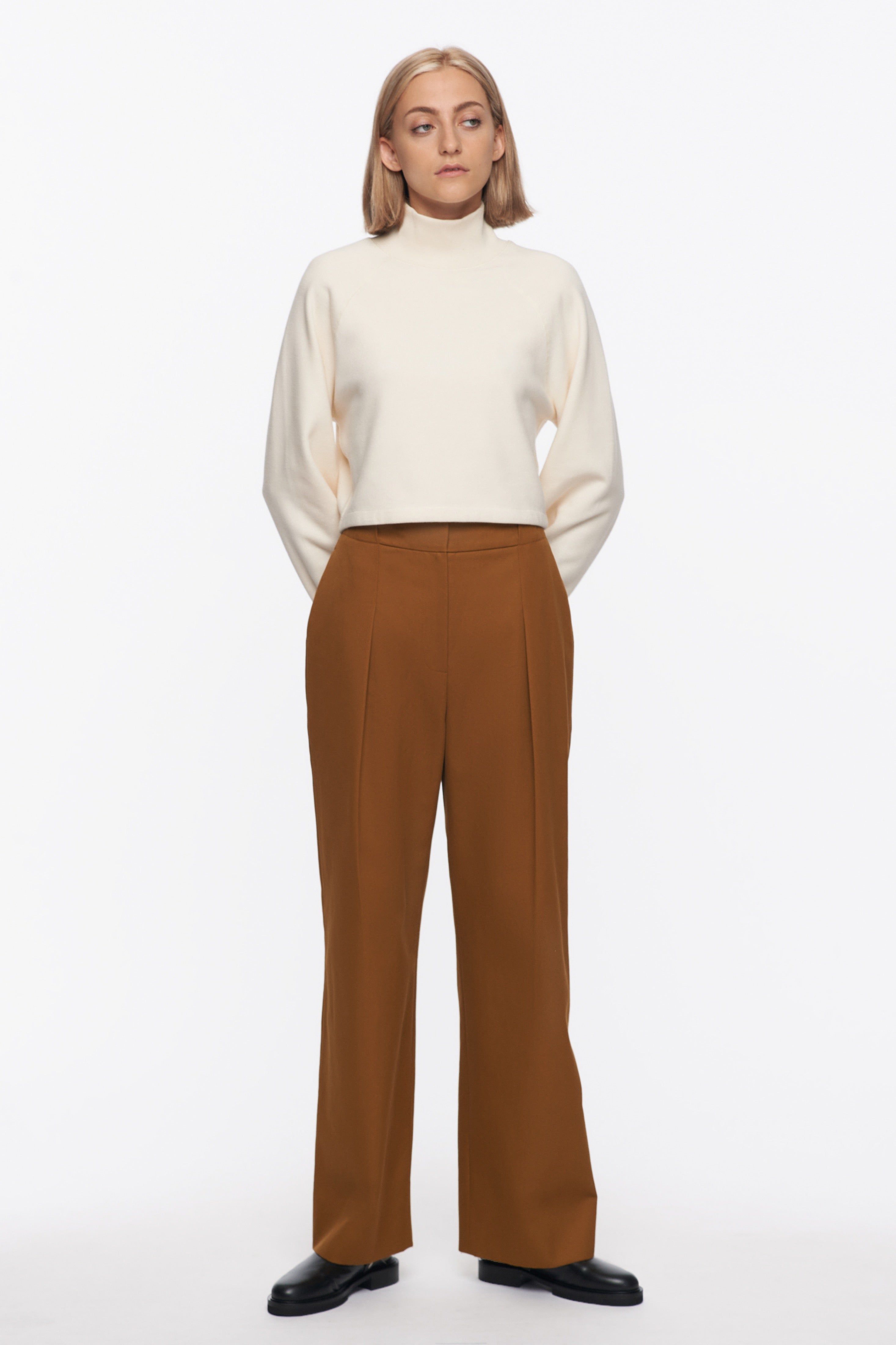 Women's Pleated Panel Trouser in Ochre sold by Kotn