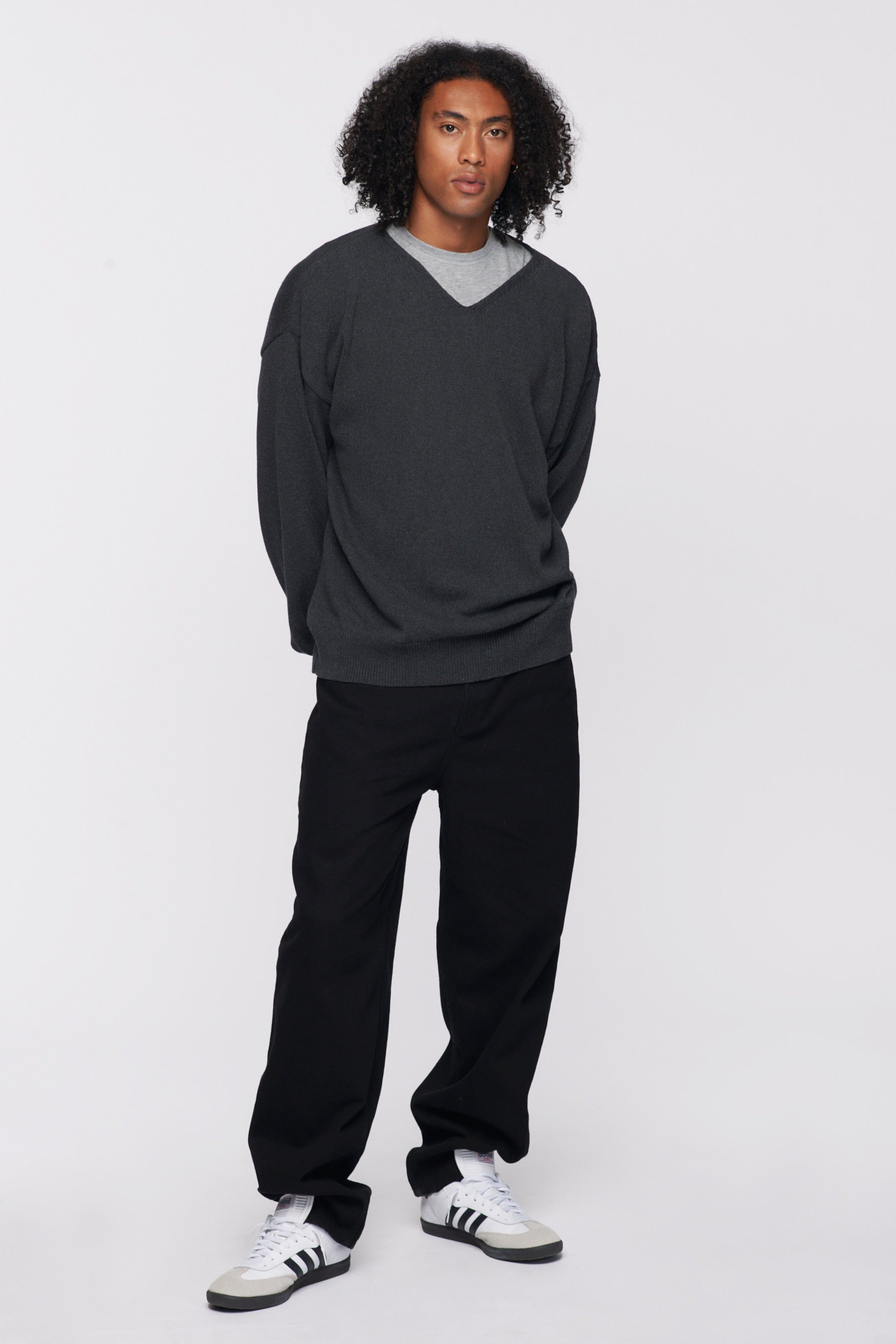 Men's Oversized V-Neck Sweater in Charcoal Melange sold by Kotn