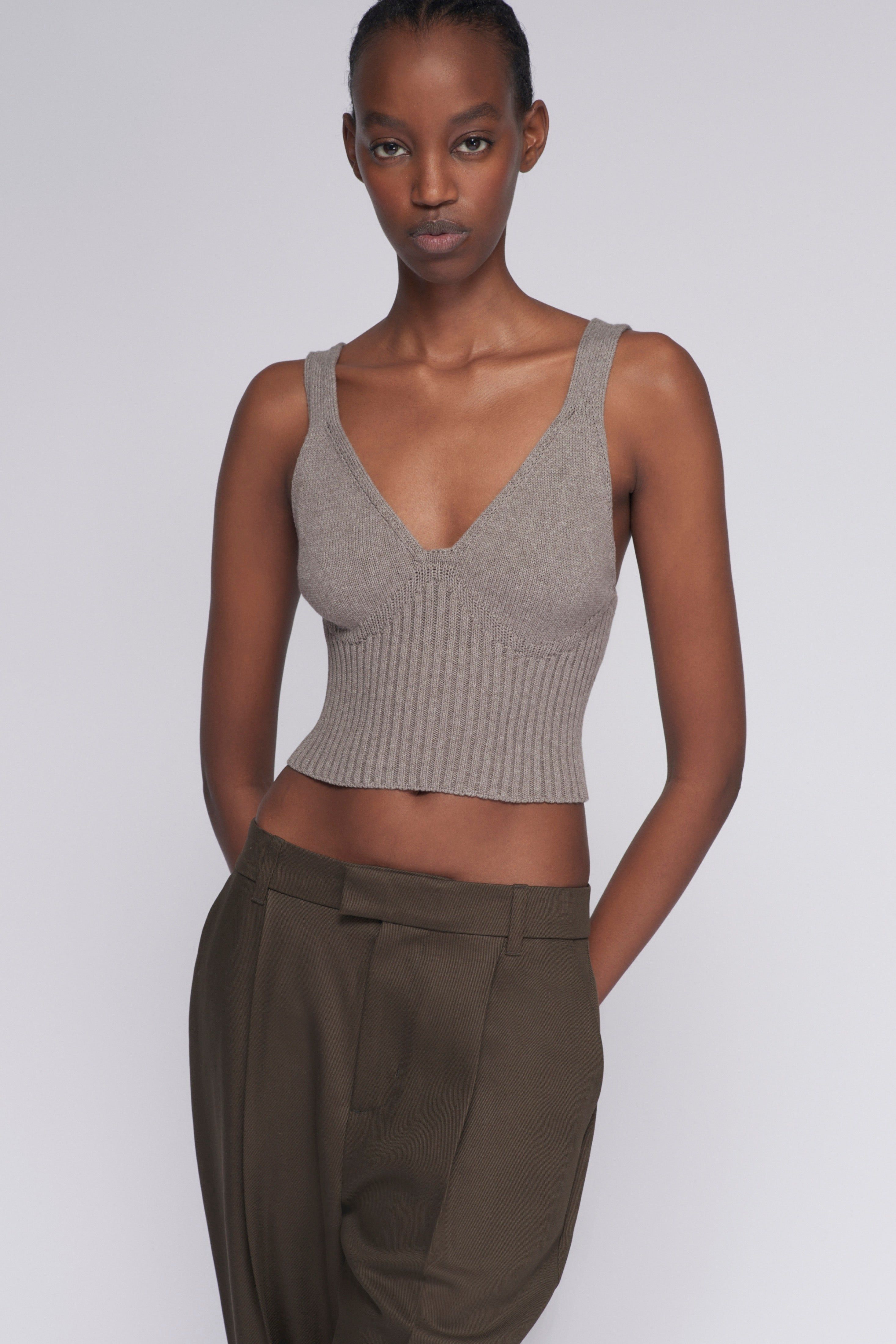 Women's Knit Crop Tank in Cappuccino sold by Kotn product image thumbnail 2