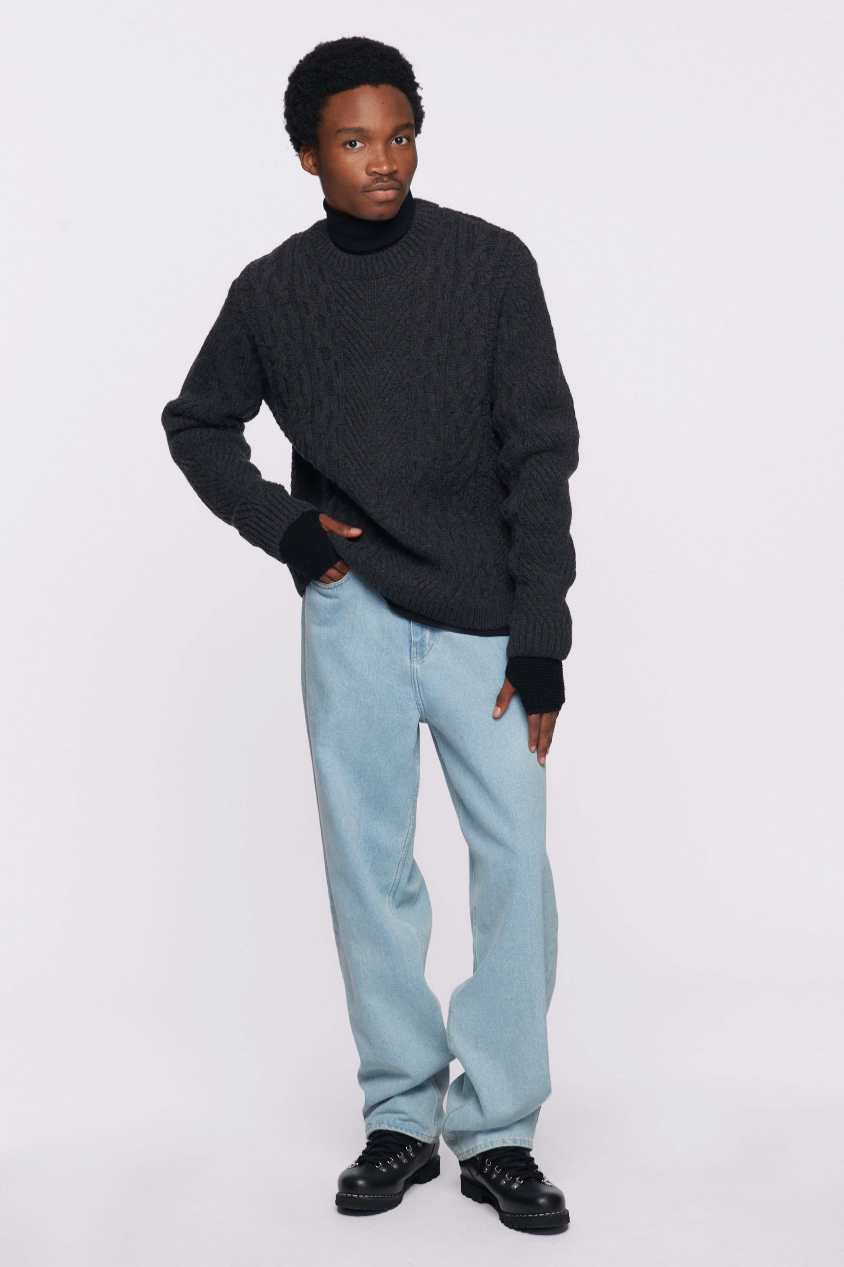 Men's Fisherman Sweater in Charcoal Melange sold by Kotn