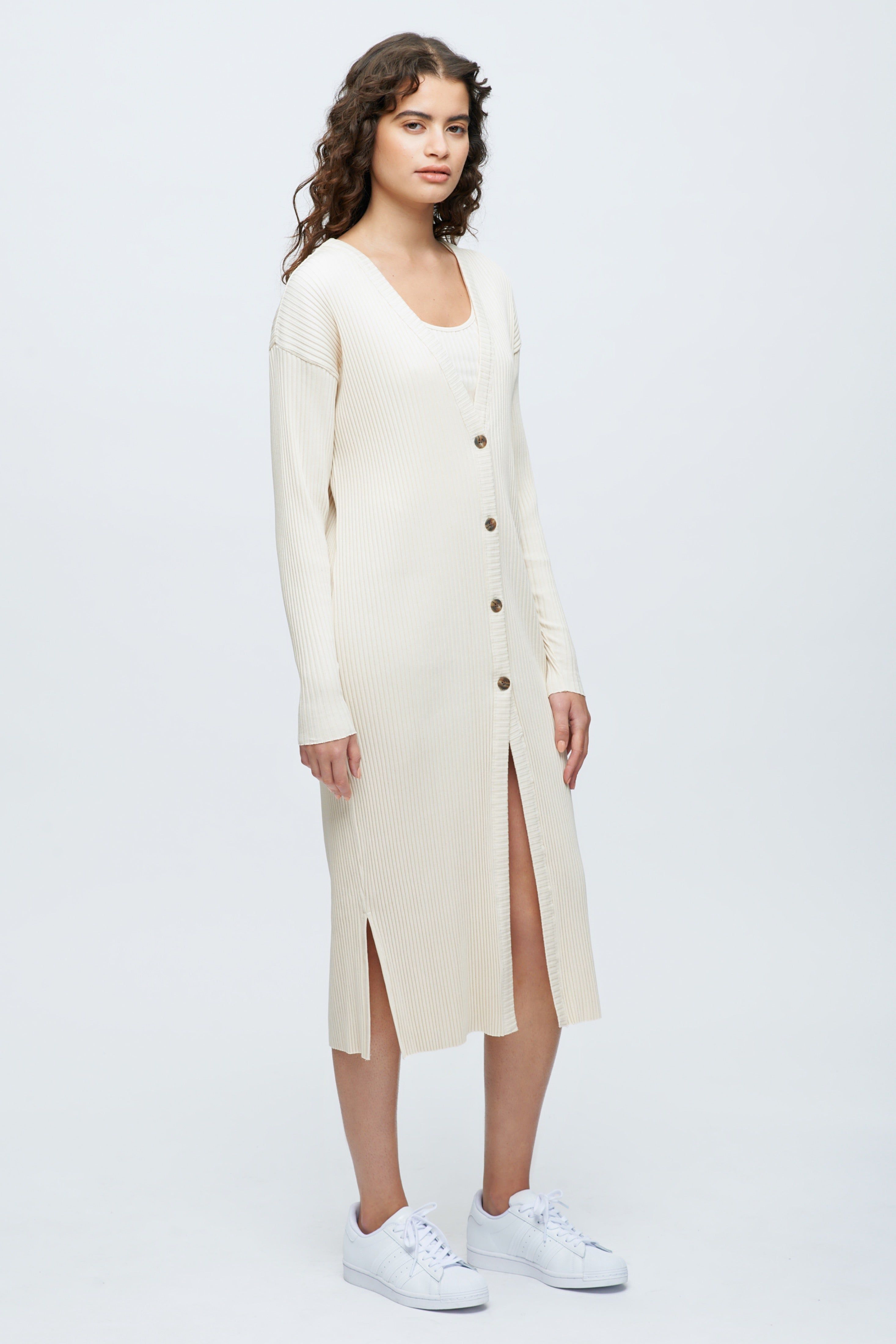 Women's Midi Ribbed Cardigan in Natural sold by Kotn product image thumbnail 3
