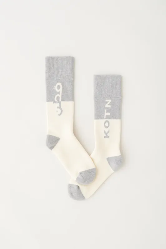 Rib Knit Logo Socks in Marshmallow/Grey Melange sold by Kotn