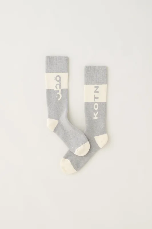 Rib Knit Logo Socks in Grey Melange/Marshmallow sold by Kotn