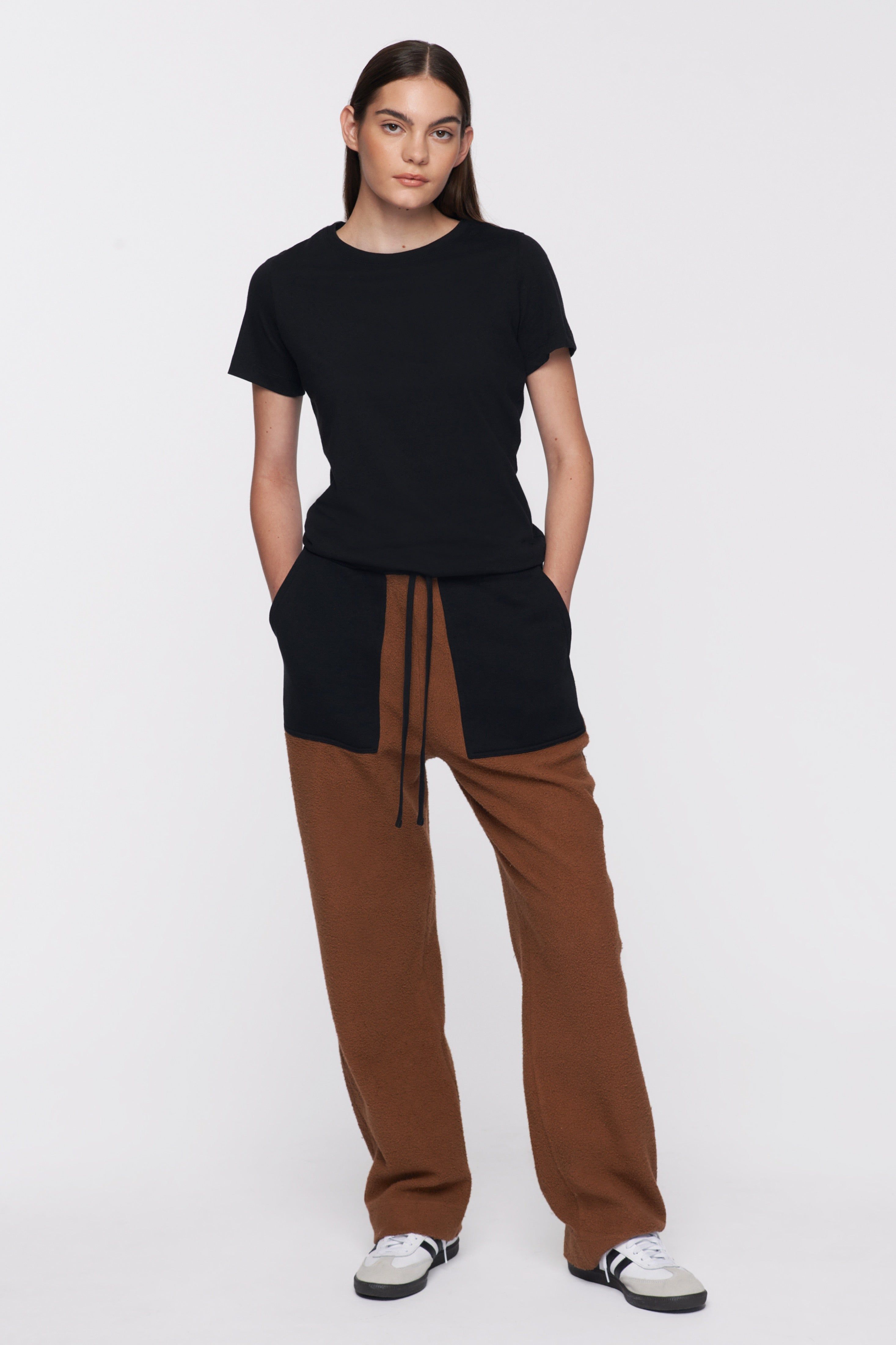 Unisex Reverse Fleece Pant in Acorn/Black sold by Kotn