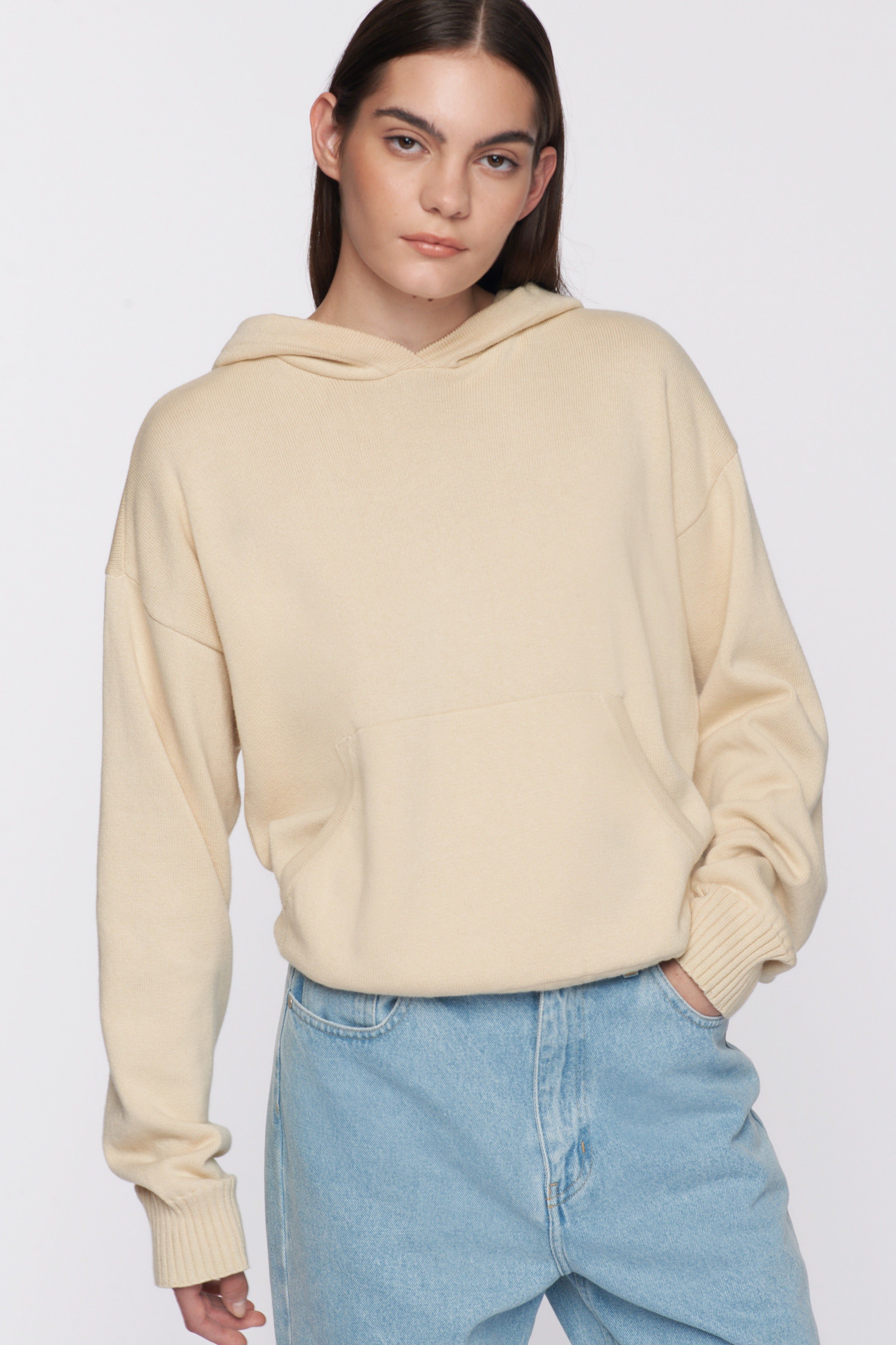 Unisex Fine Knit Hoodie in Alabaster sold by Kotn product image thumbnail 3