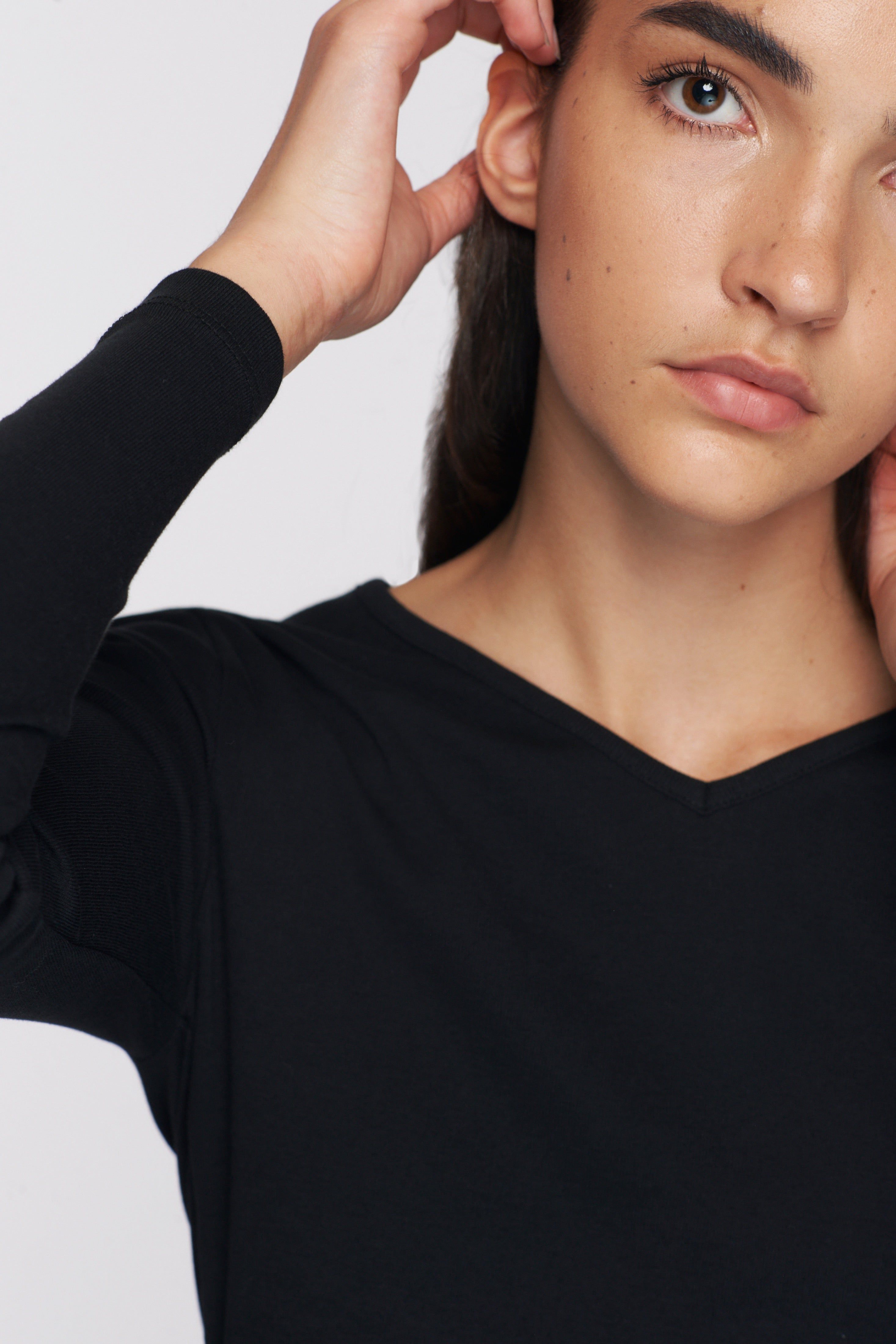 Women's Fitted V-neck Longsleeve in Black sold by Kotn product image thumbnail 4