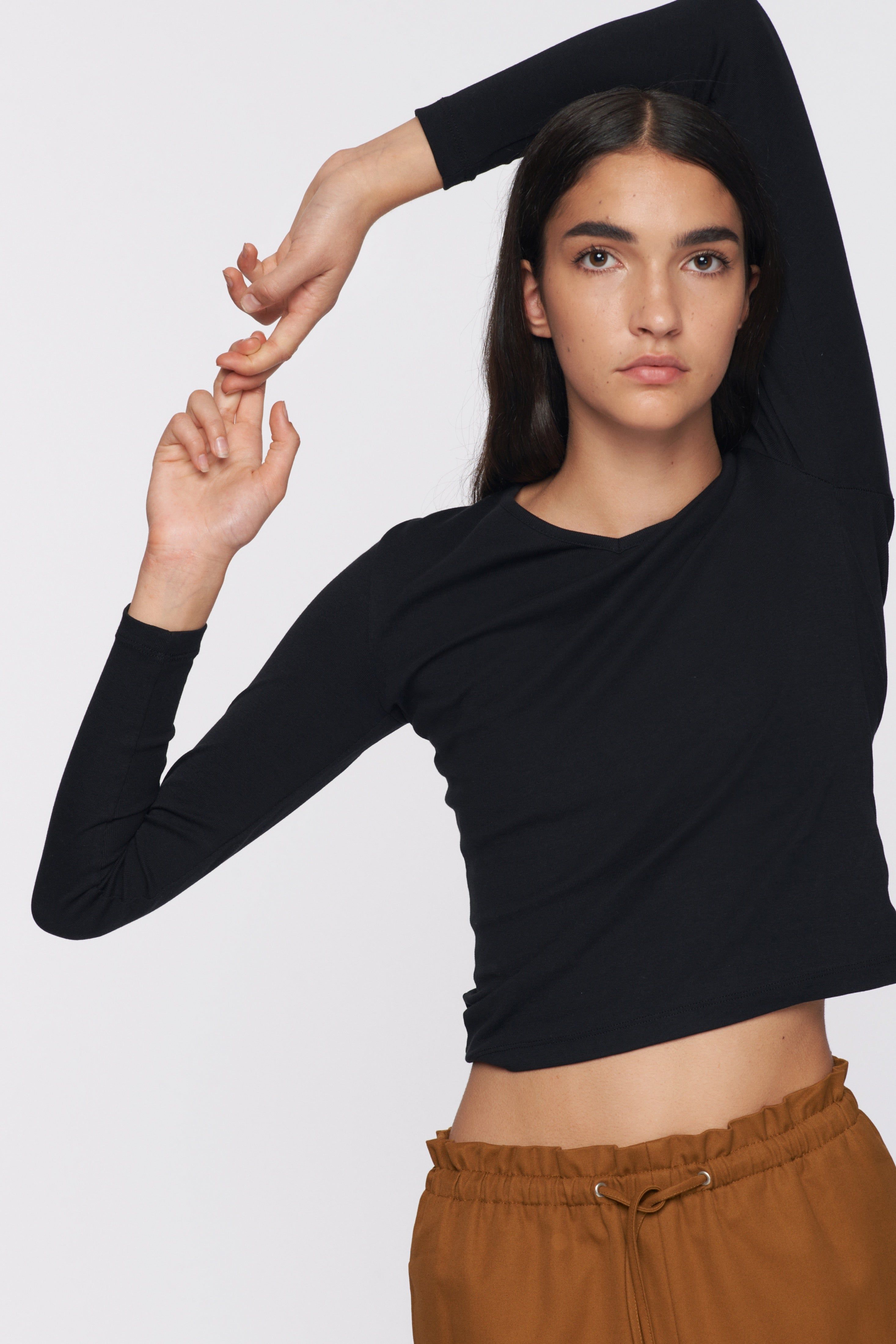 Women's Fitted V-neck Longsleeve in Black sold by Kotn product image thumbnail 2