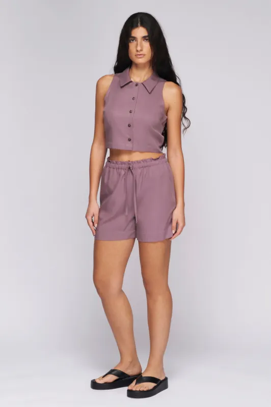 Women's Crop Flow Shirt in Dusty Violet sold by Kotn