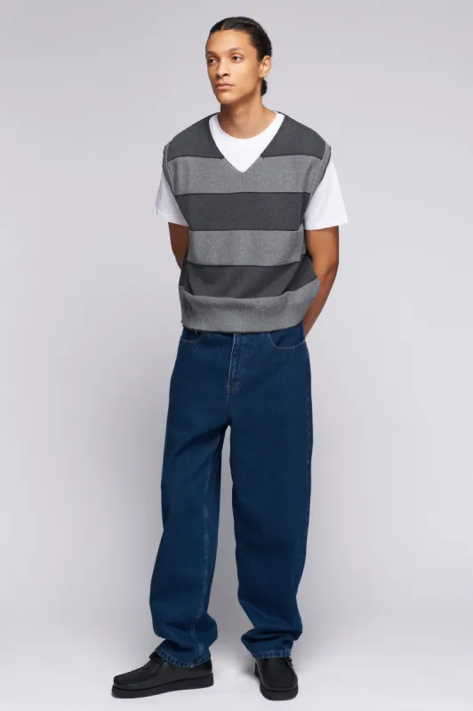 Men's Fine Knit Vest in Charcoal Stripe sold by Kotn