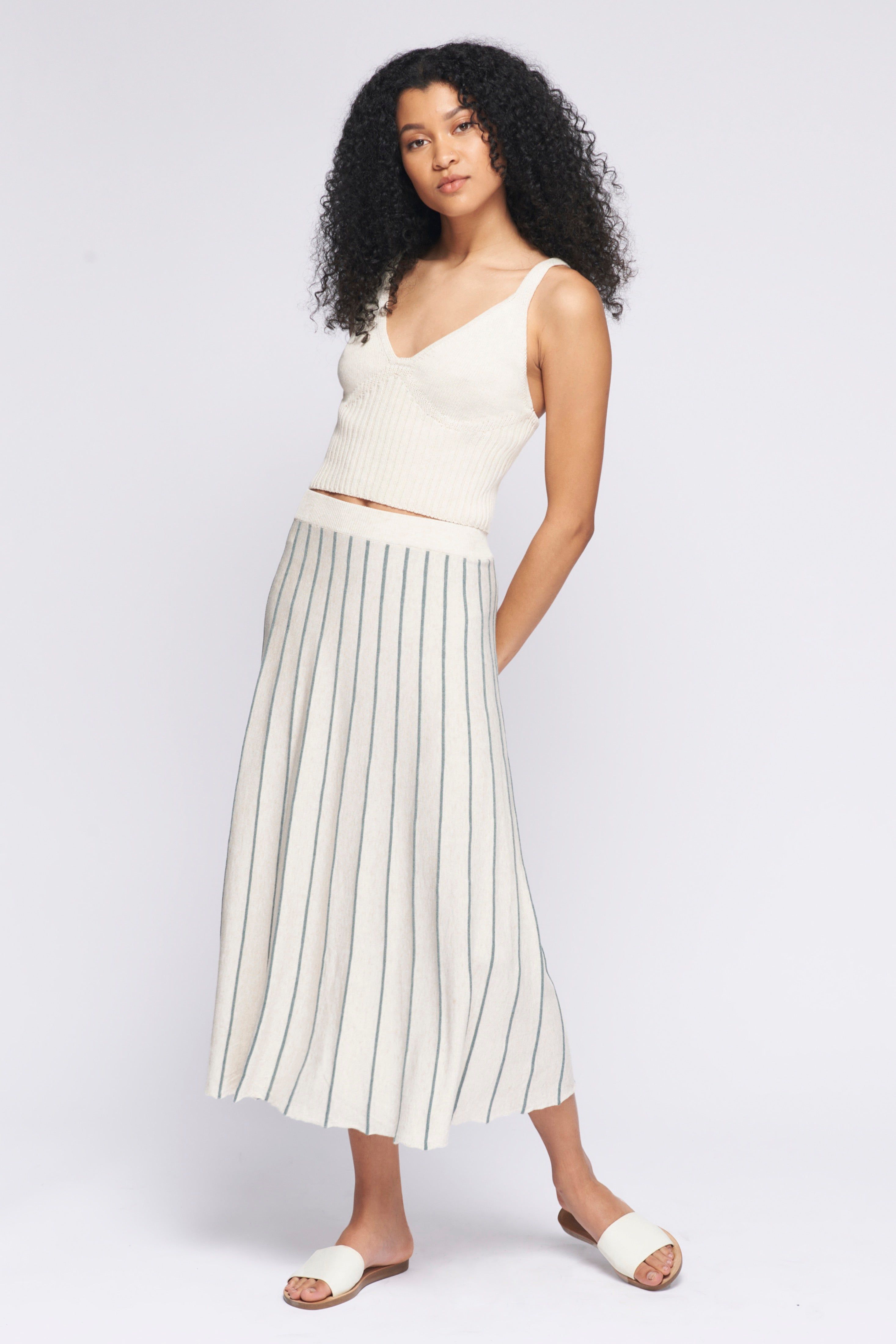 Women's Fine Knit Skirt in Marshmallow/Wisteria Parallel
