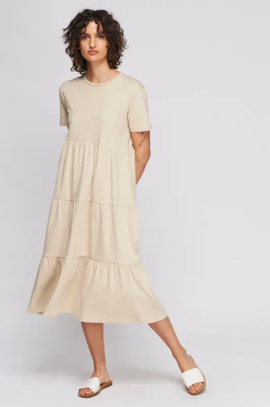 Women's Midi Babydoll Dress in White Sand sold by Kotn