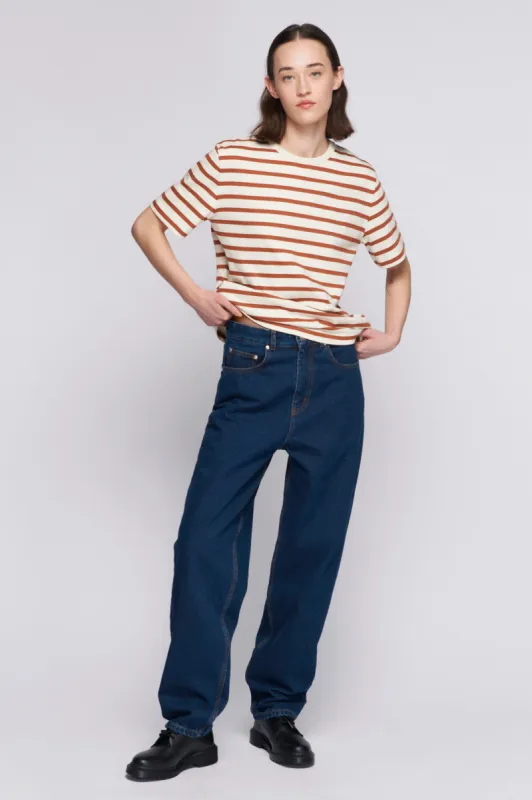 Unisex Stripe Heavyweight Box Crew in Marshmallow/Terracotta sold by Kotn