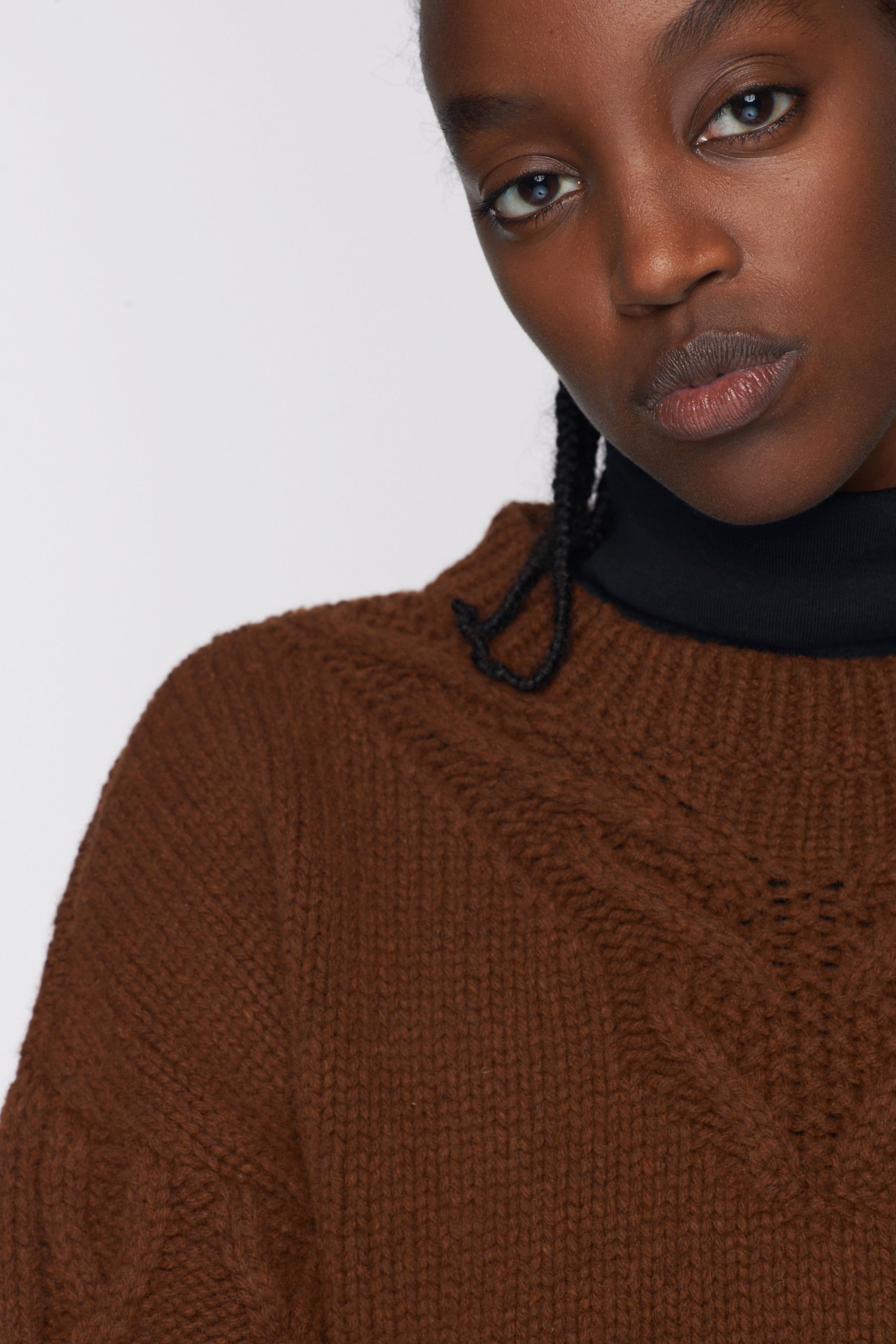 Women's Cropped Cable Sweater in Umber Melange sold by Kotn product image thumbnail 4