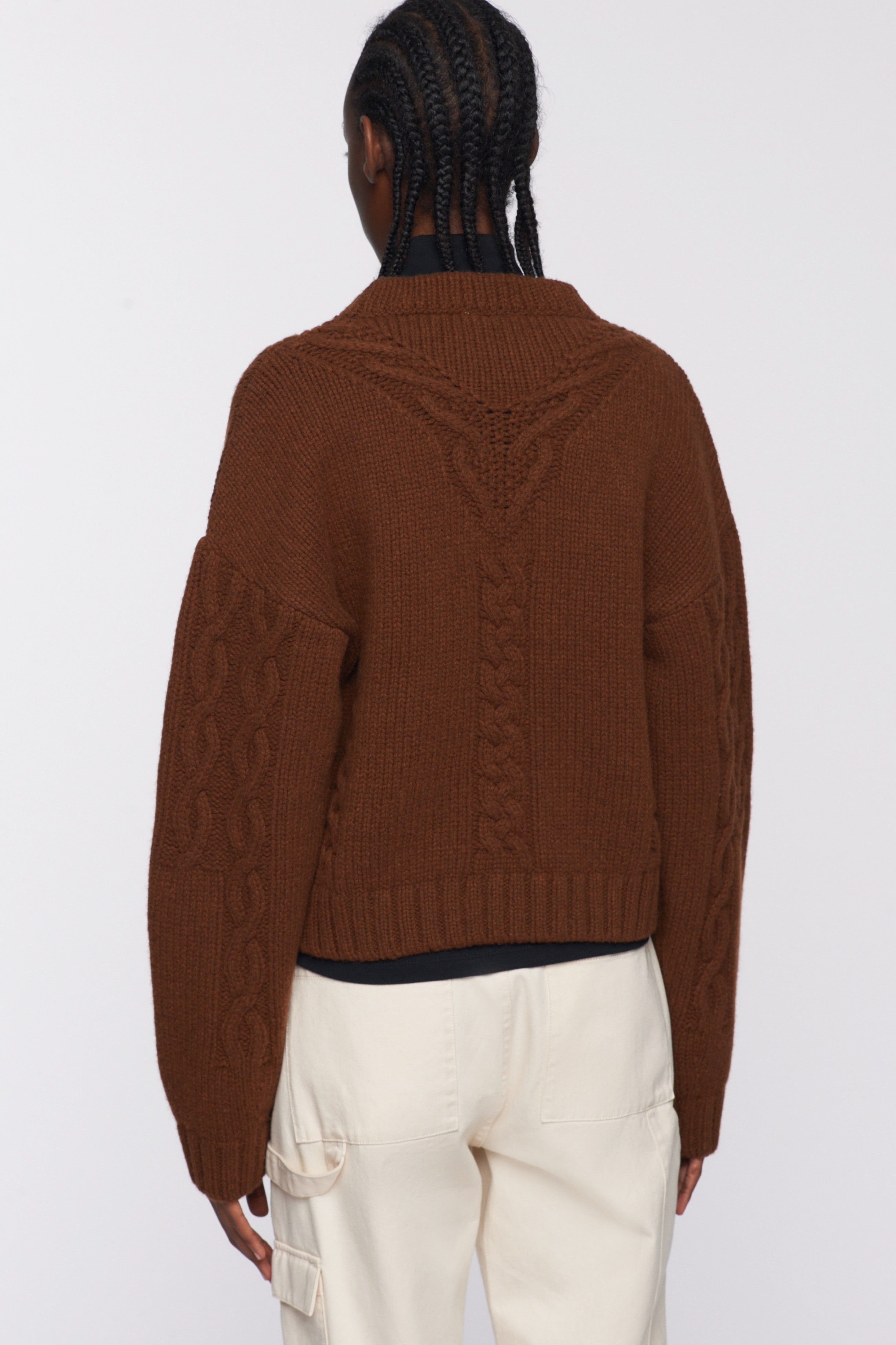 Women's Cropped Cable Sweater in Umber Melange sold by Kotn product image thumbnail 3