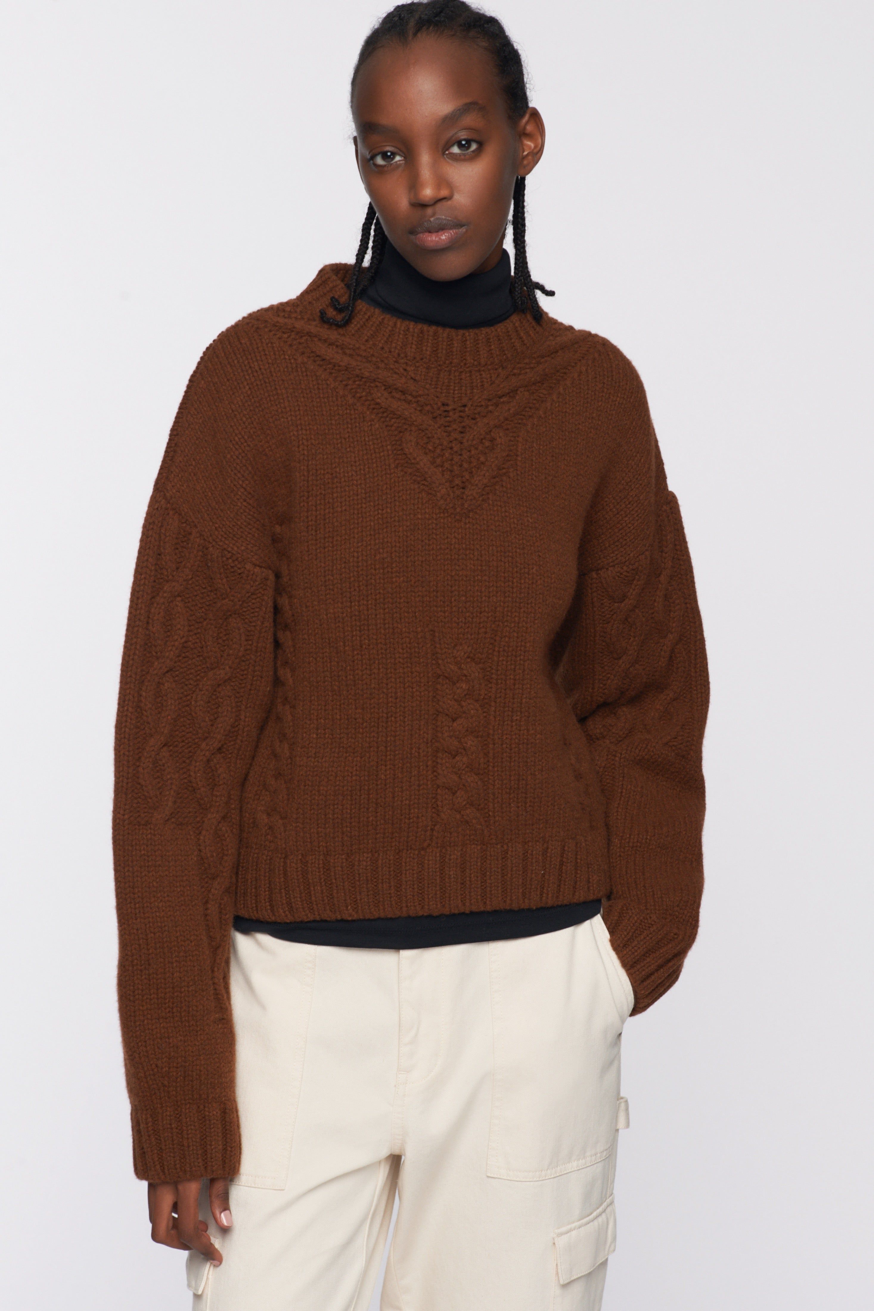 Women's Cropped Cable Sweater in Umber Melange sold by Kotn product image thumbnail 2