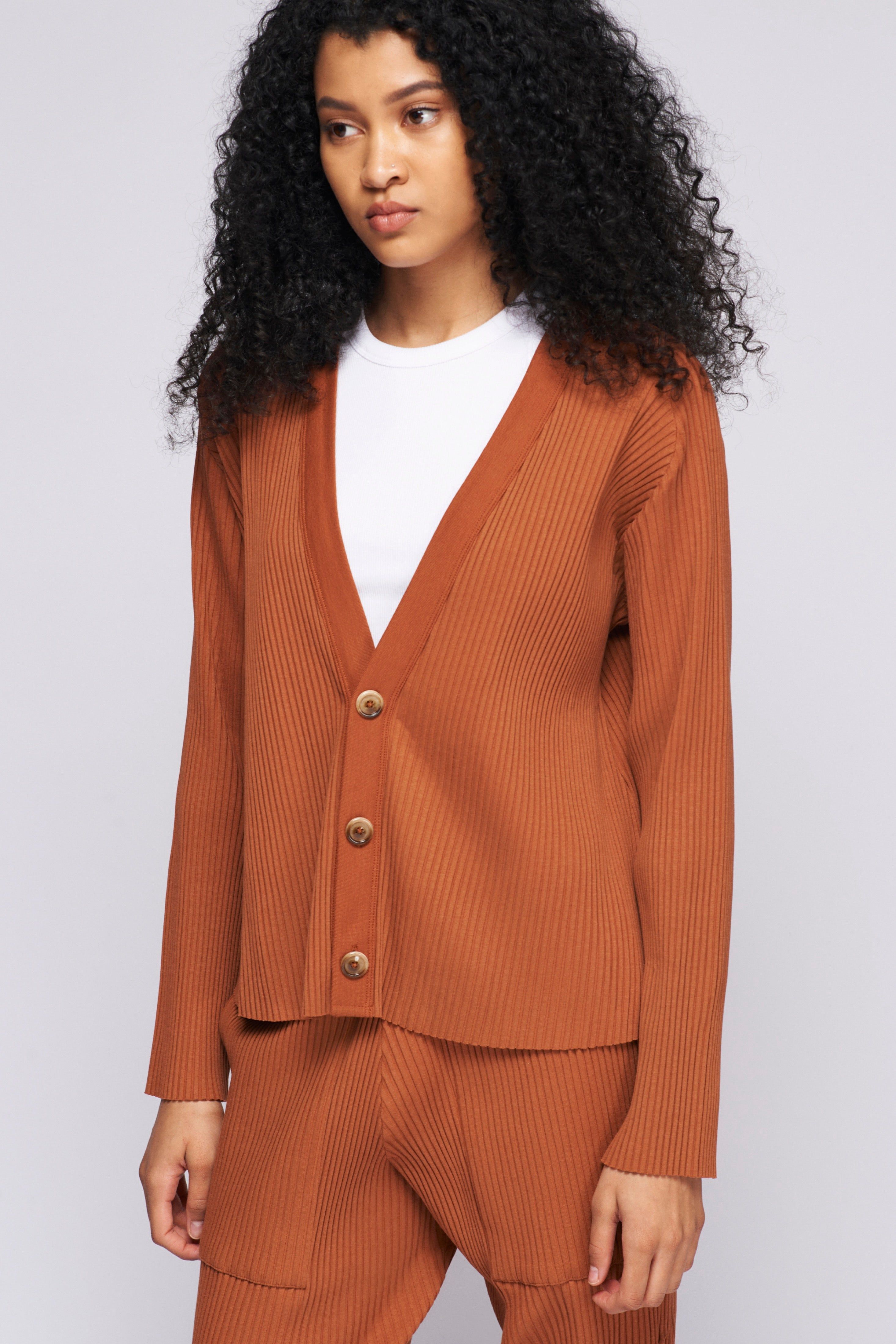 Unisex Rib Cardigan in Terracotta sold by Kotn product image thumbnail 3