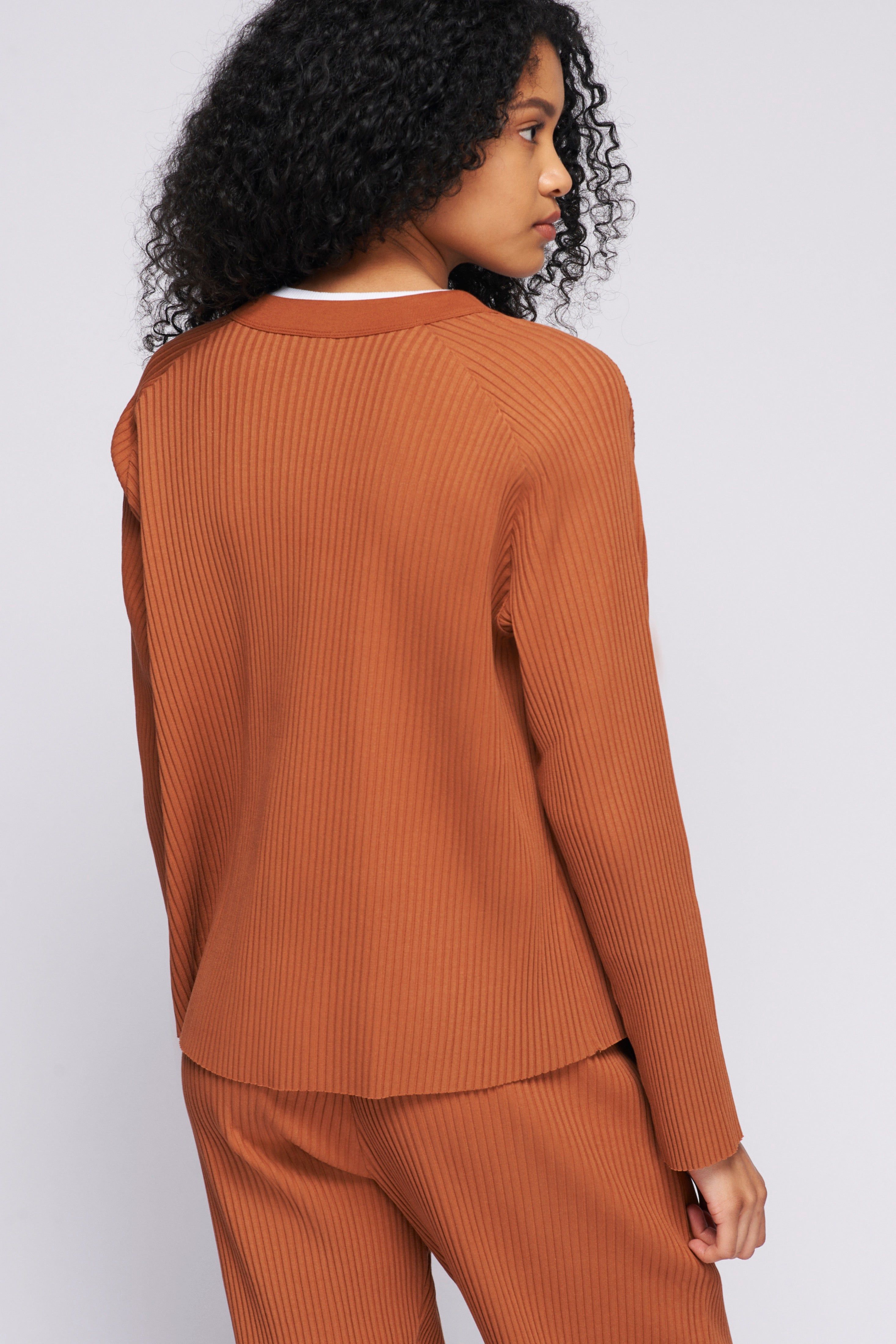 Unisex Rib Cardigan in Terracotta sold by Kotn product image thumbnail 5