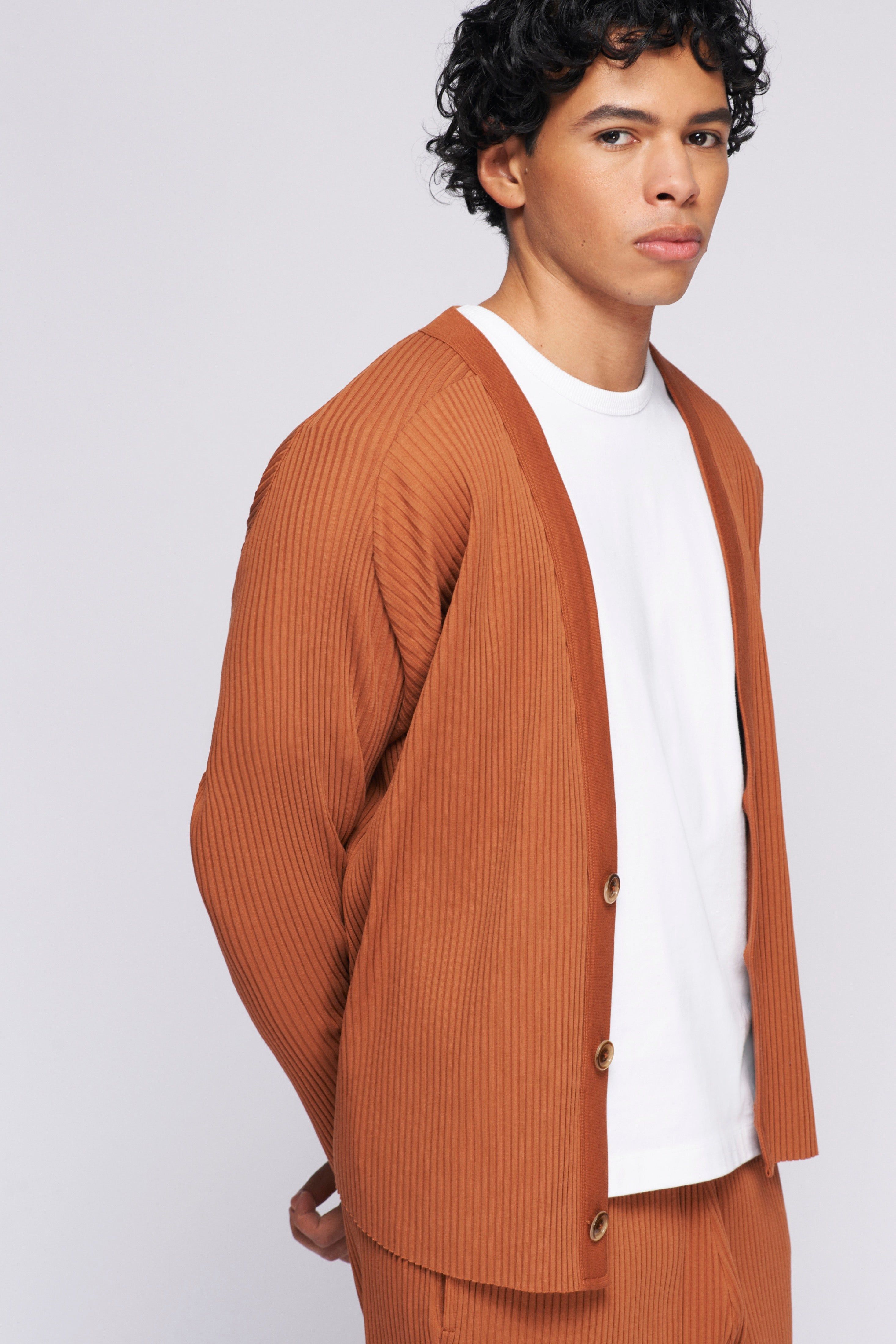 Unisex Rib Cardigan in Terracotta sold by Kotn product image thumbnail 4