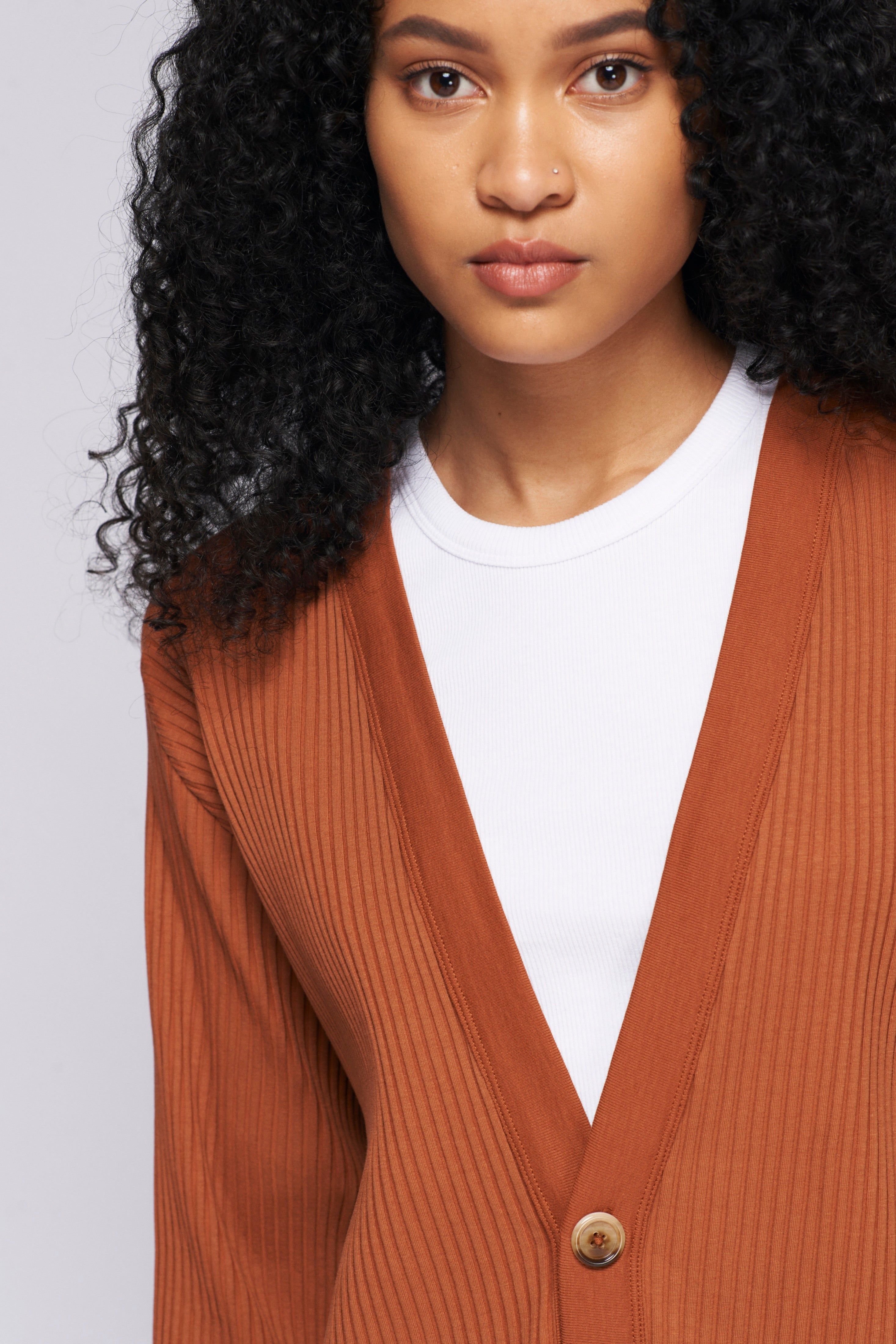 Unisex Rib Cardigan in Terracotta sold by Kotn product image thumbnail 7
