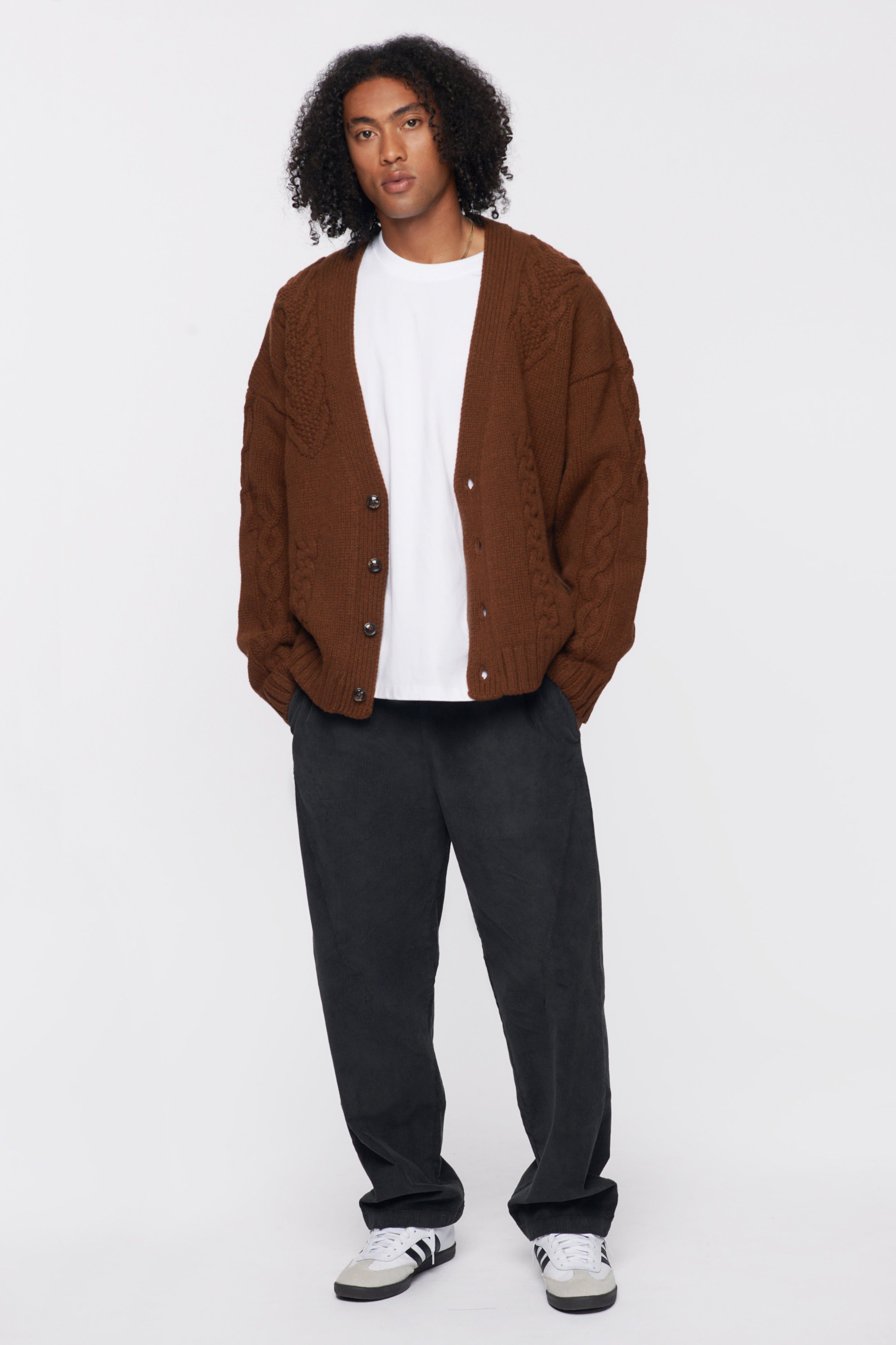 Men's Fisherman Cardigan in Umber Melange sold by Kotn