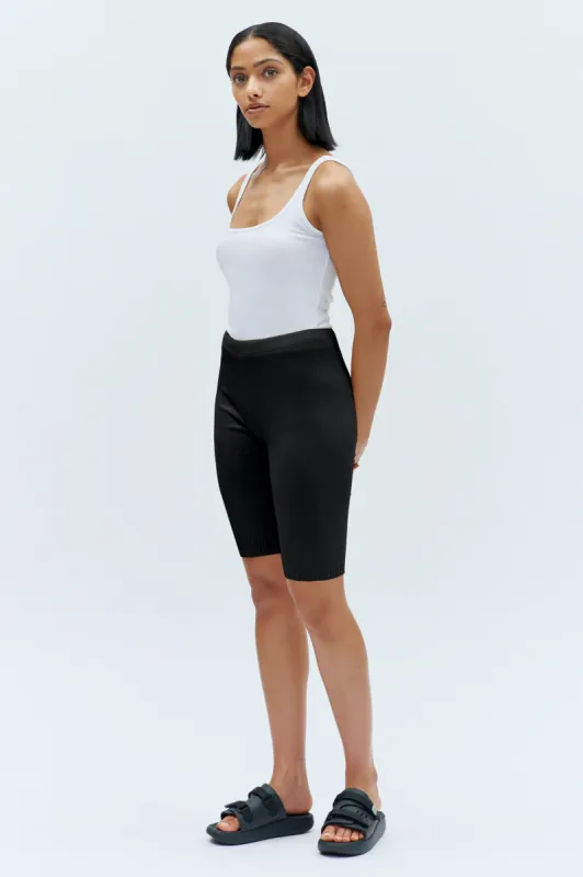Ribbed Rolled Hem Cycle Shorts in Black sold by Kotn