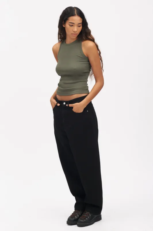 Women's Rib High Neck Tank in Hunter Green sold by Kotn