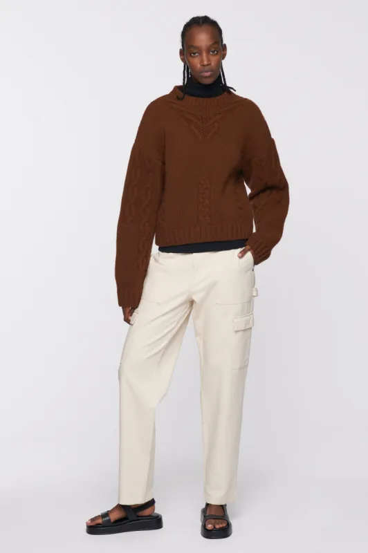 Women's Cropped Cable Sweater in Umber Melange made by Kotn