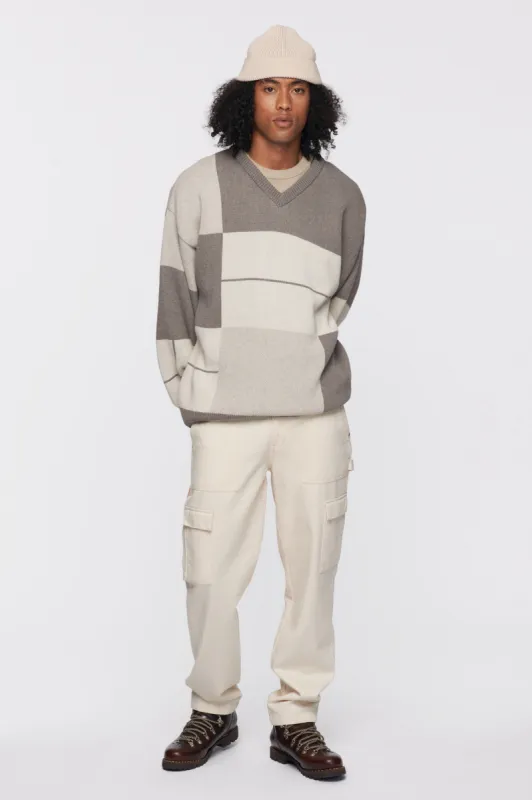 Men's Oversized V-Neck Sweater in Cappuccino/Pumice Stone/Ivory/Caramel Print sold by Kotn