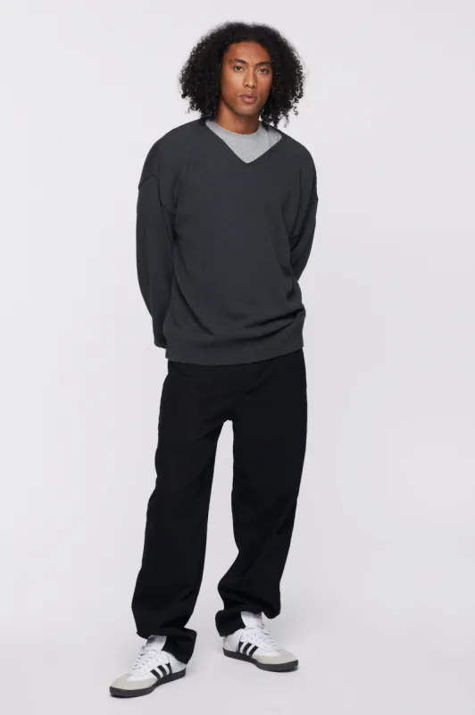 Men's Oversized V-Neck Sweater in Charcoal Melange sold by Kotn