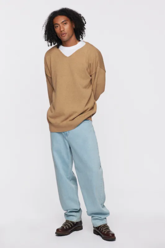 Men's Oversized V-Neck Sweater in Caramel sold by Kotn