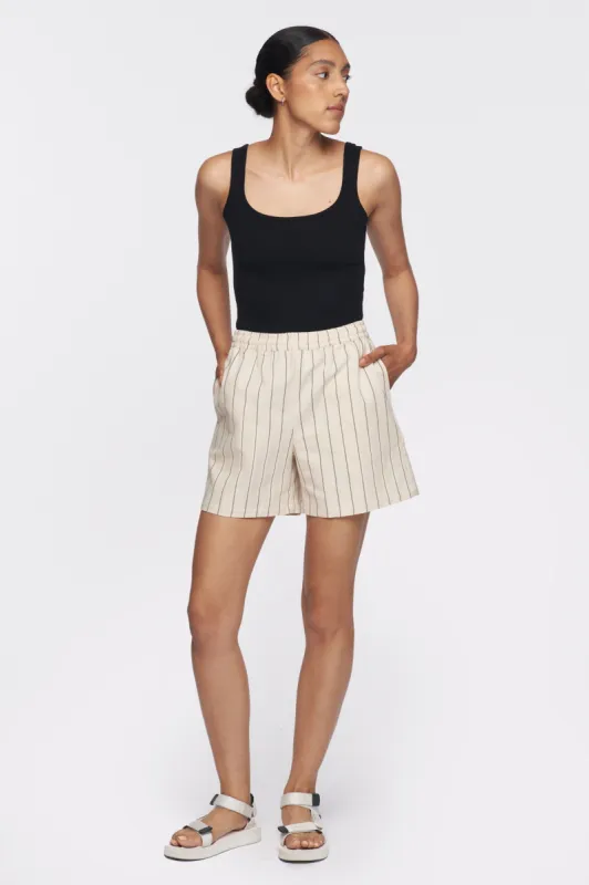 Unisex Woven Shorts in Taupe Stripe sold by Kotn
