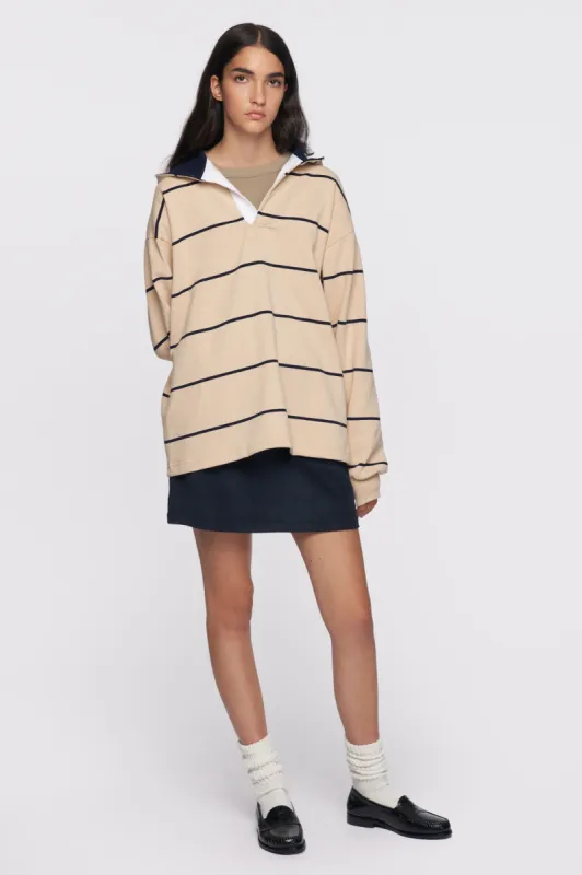 Men's Barbarian Rugby Hoodie in Straw/Navy Stripe sold by Kotn