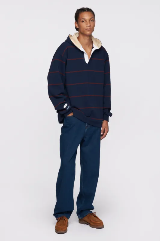 Men's Barbarian Rugby Hoodie in Navy/Port Stripe sold by Kotn